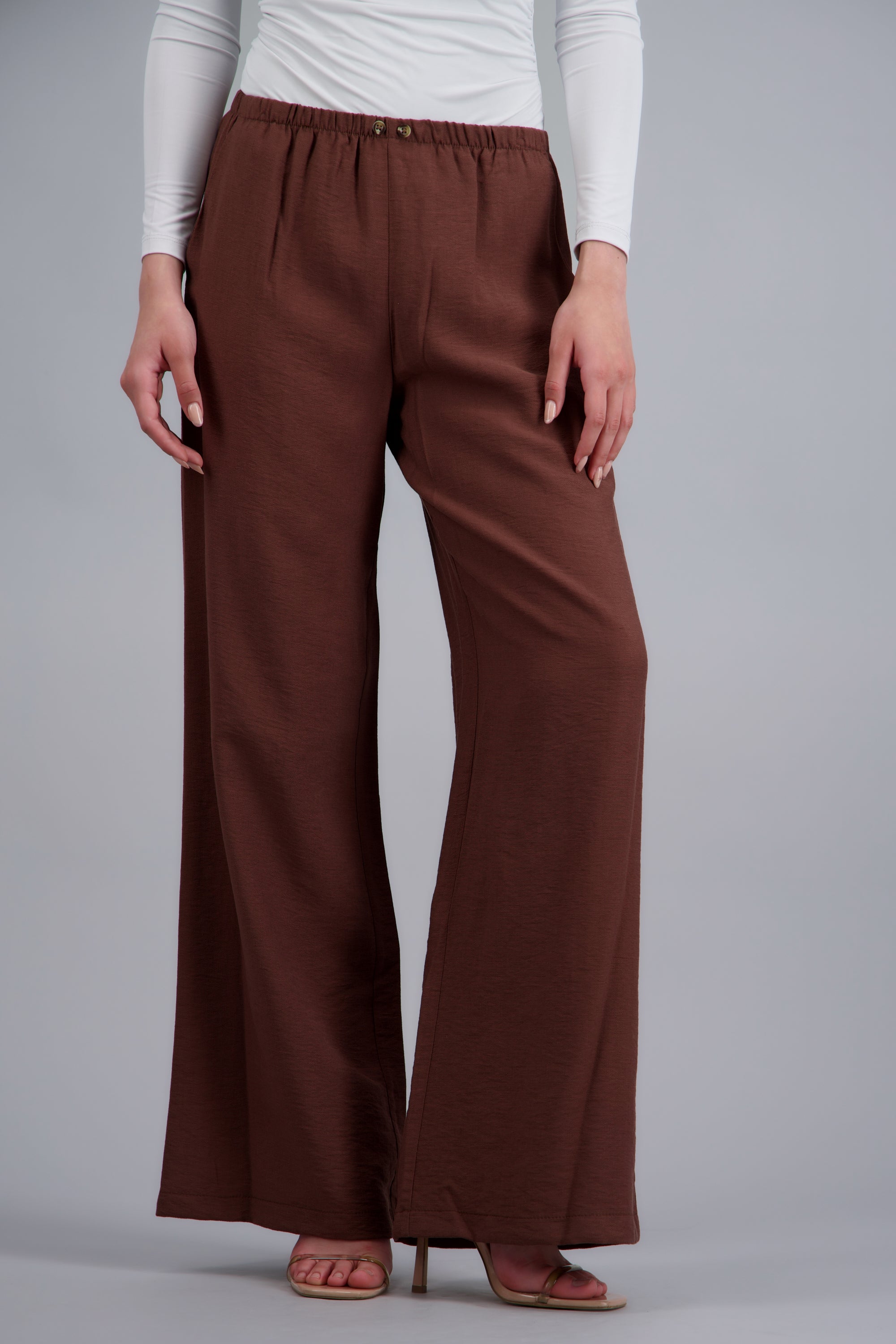 Pantalon wide leg pretina elastica CAFE