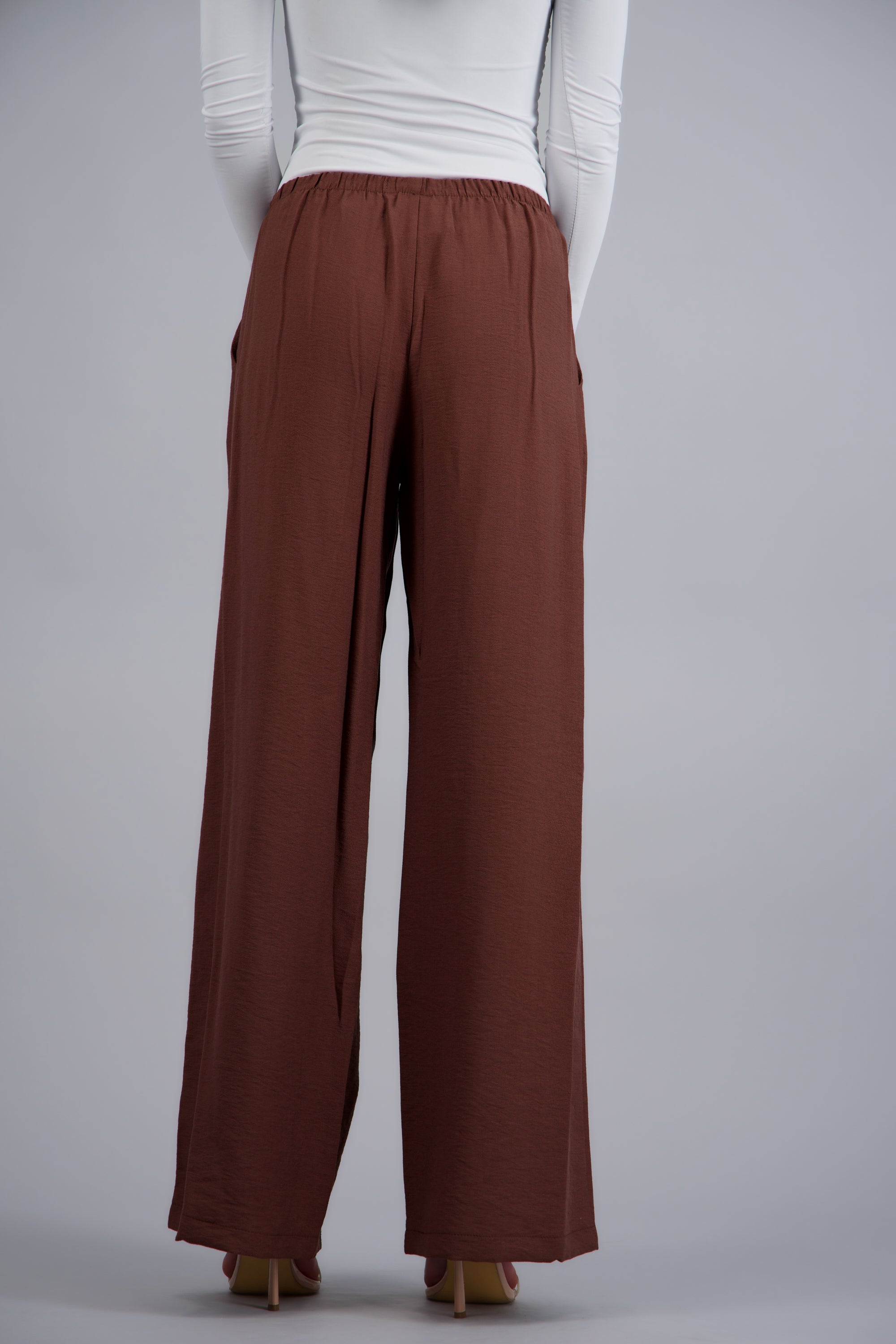 Pantalon wide leg pretina elastica CAFE