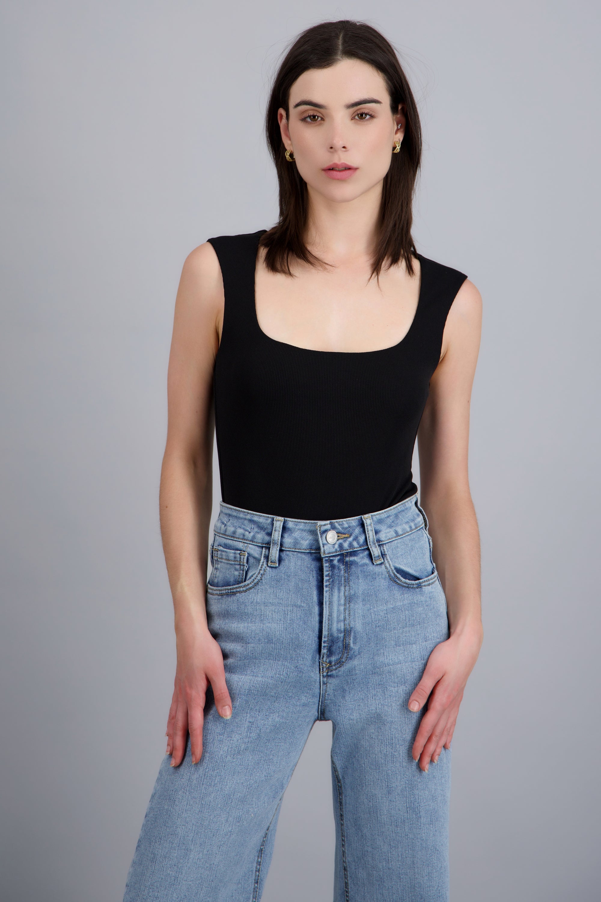 Bodysuit rib escote cuadrado NEGRO