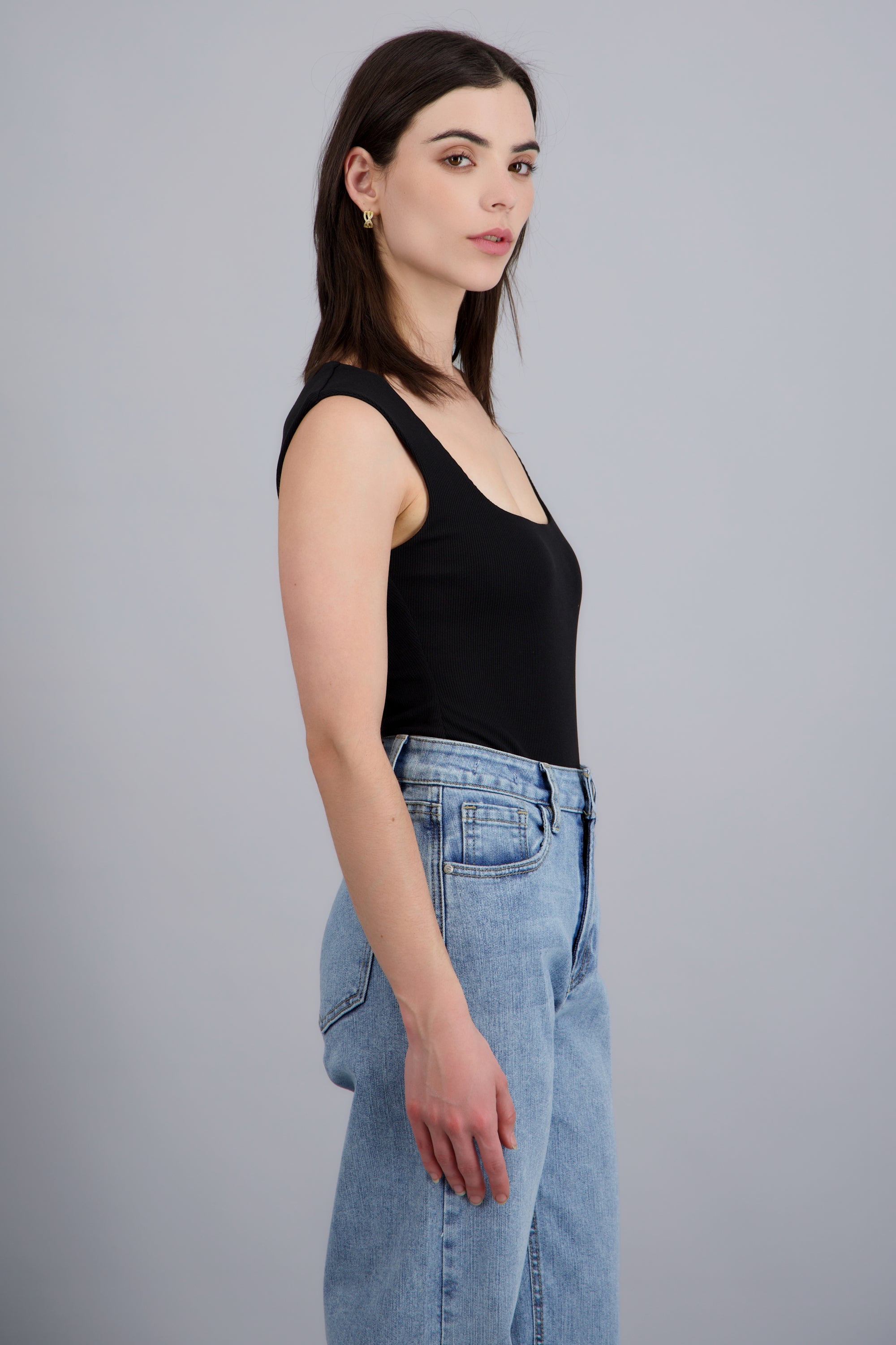 Bodysuit rib escote cuadrado NEGRO