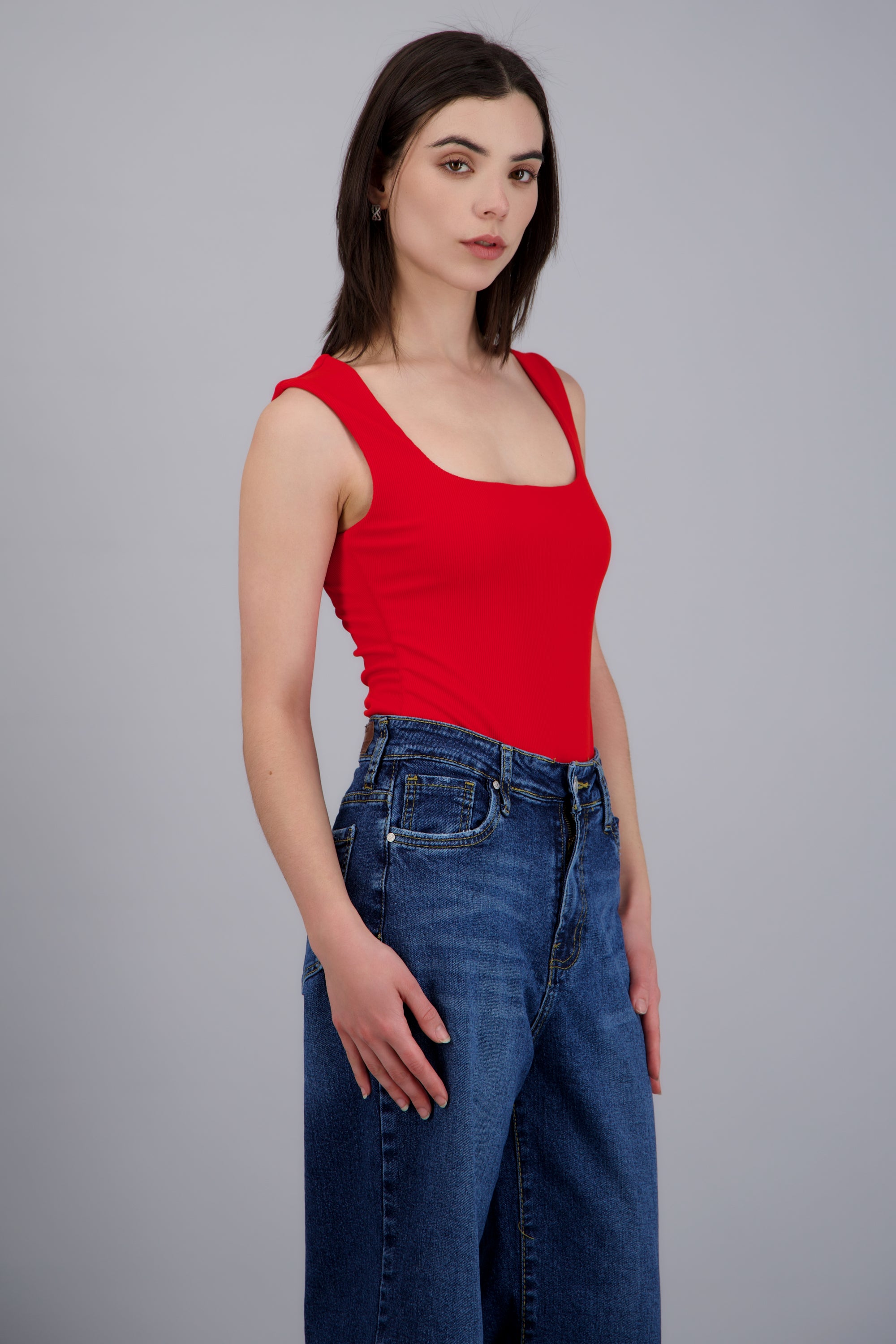 Bodysuit rib escote cuadrado ROJO QUEMADO
