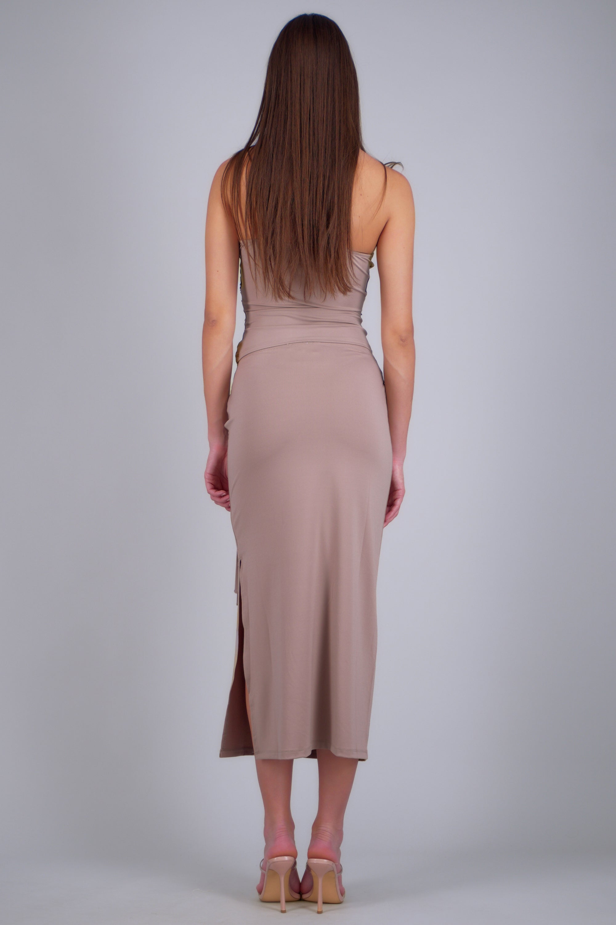 Falda midi detalle cinturon TAUPE