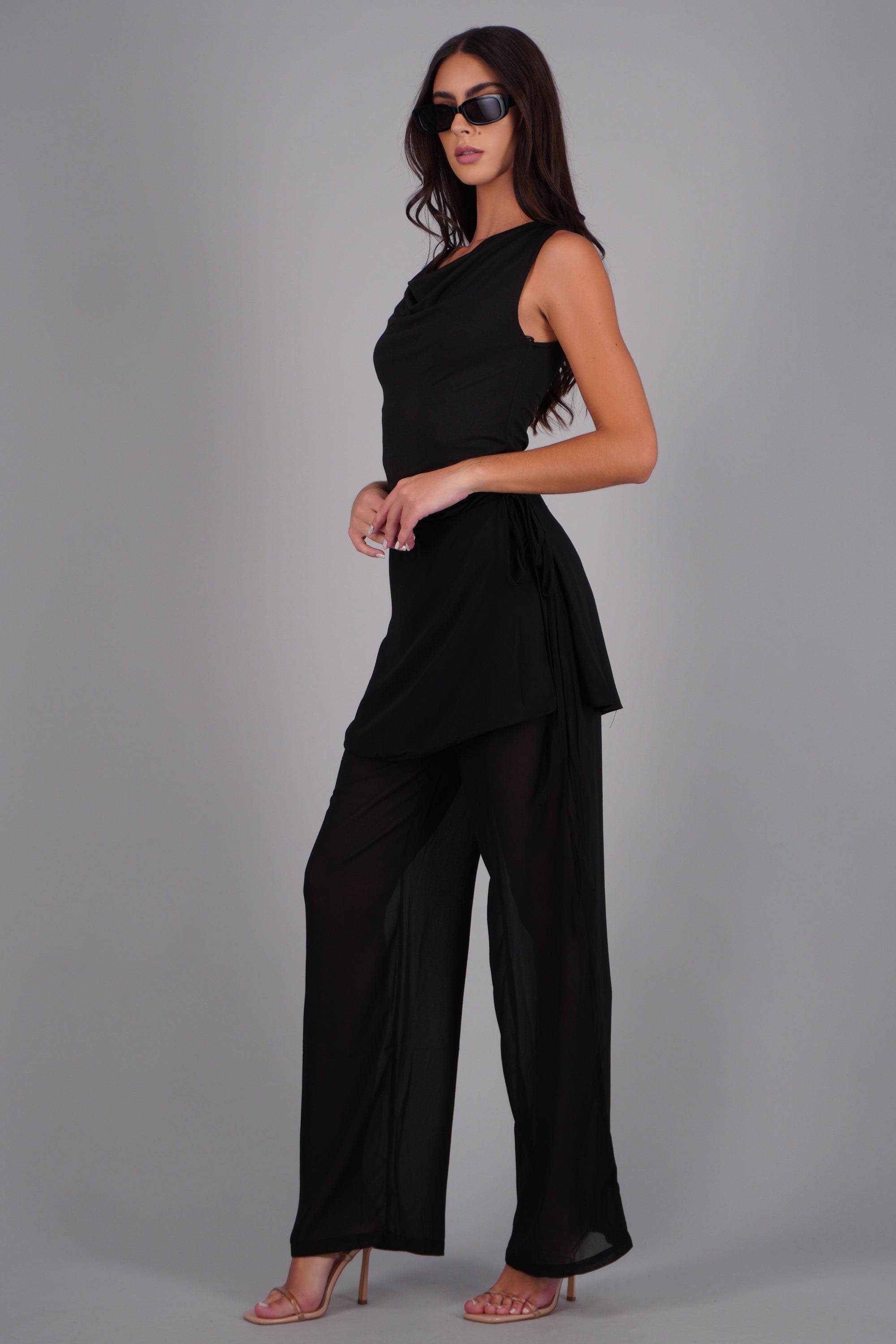 Pantalon con falda cruzada NEGRO