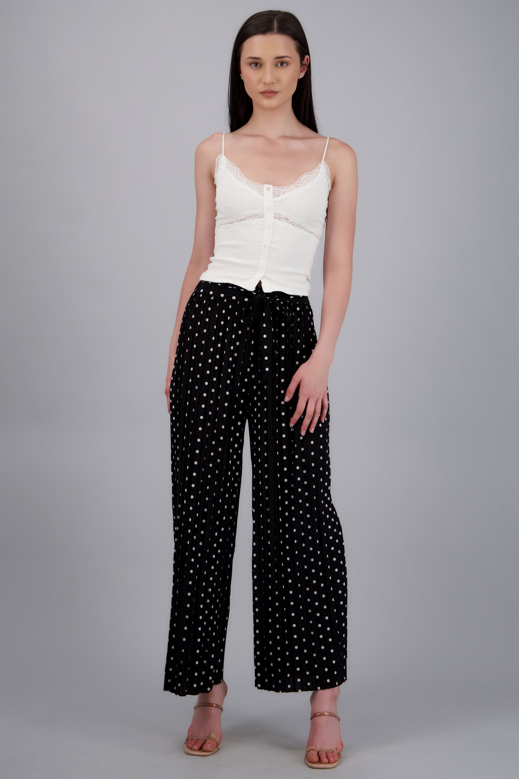 Pantalon amplio polka plisado NEGRO COMBO