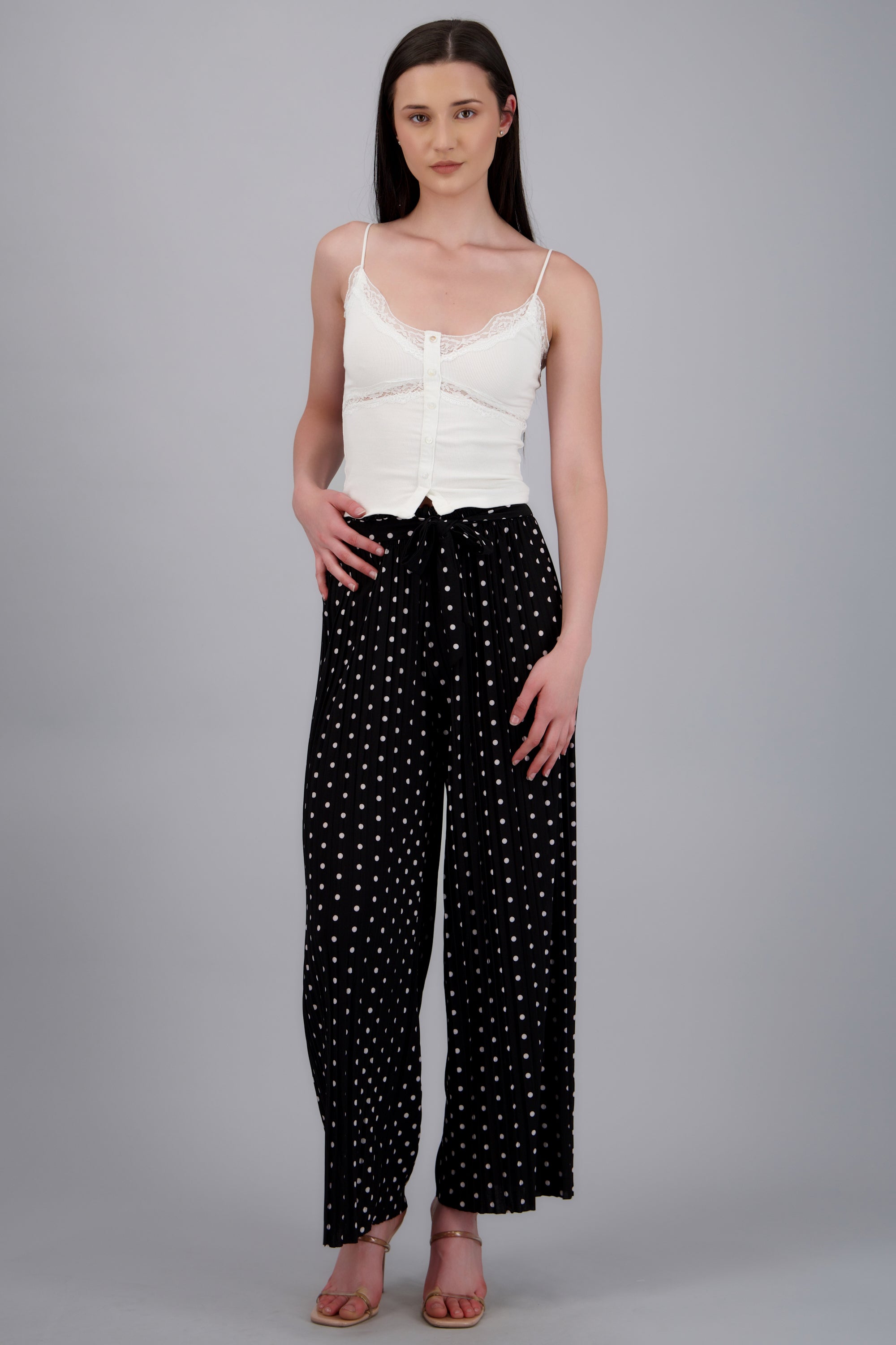 Pantalon amplio polka plisado NEGRO COMBO