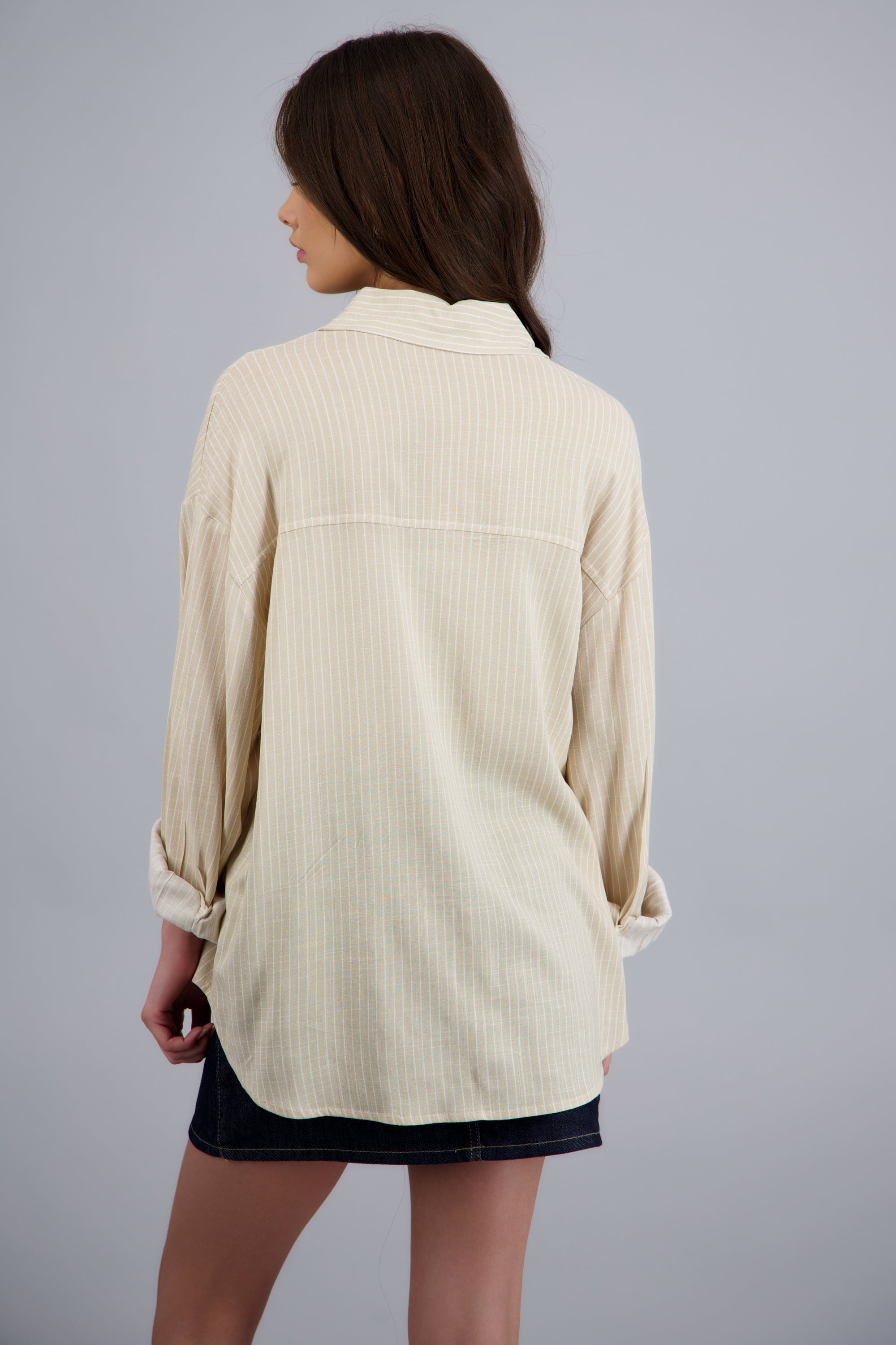 Camisa oversized manga doblada BEIGE