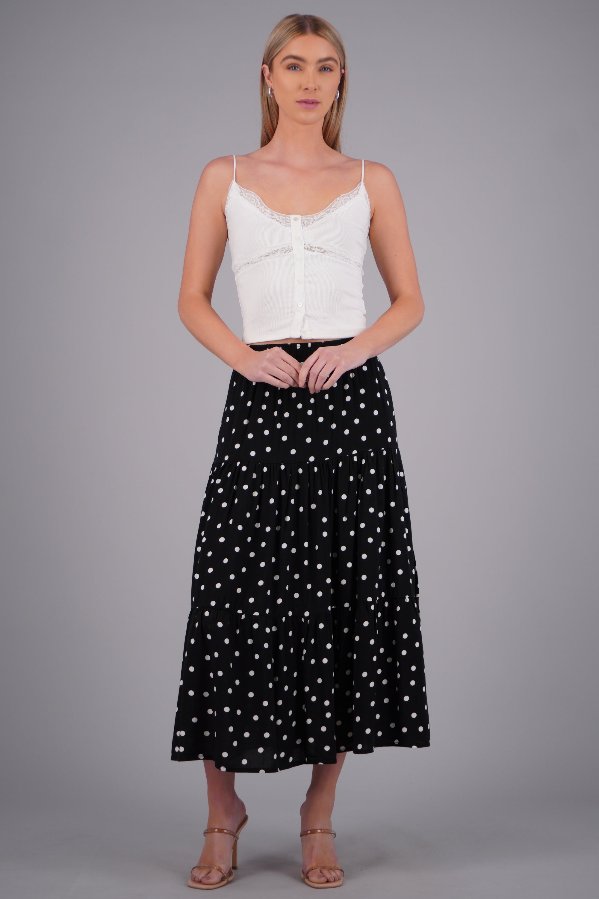 Falda maxi polka dots NEGRO COMBO