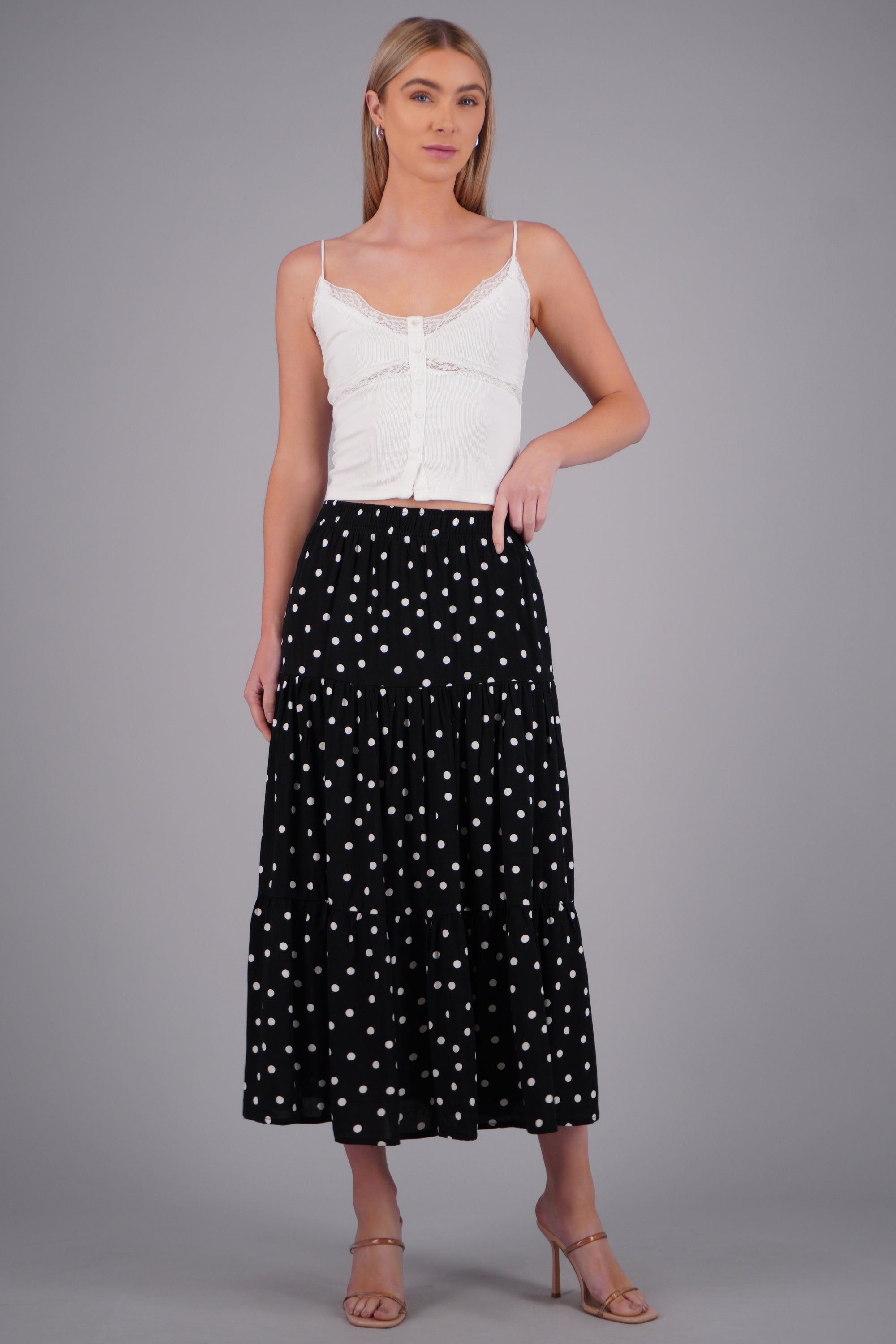 Falda maxi polka dots NEGRO COMBO