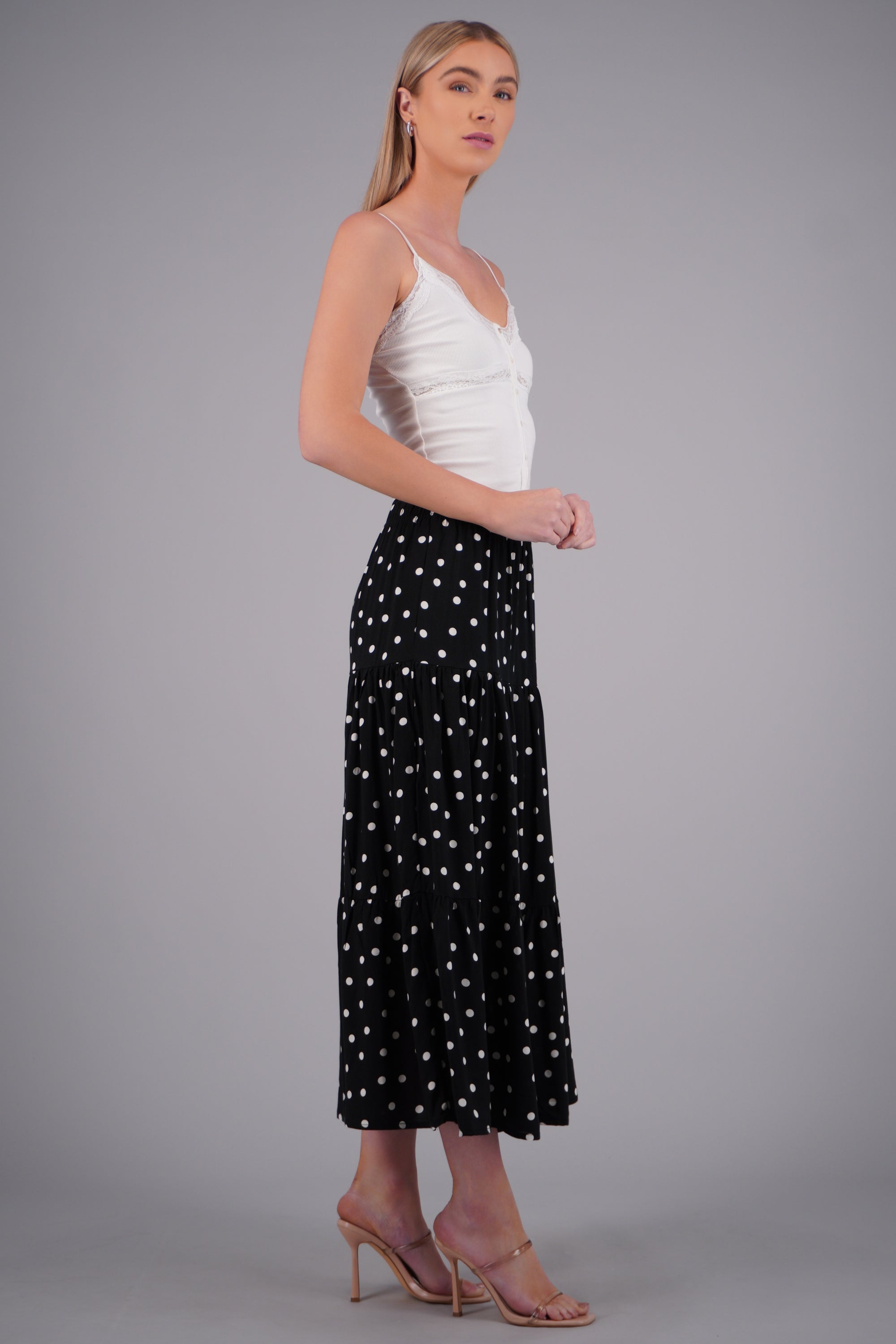 Falda maxi polka dots NEGRO COMBO