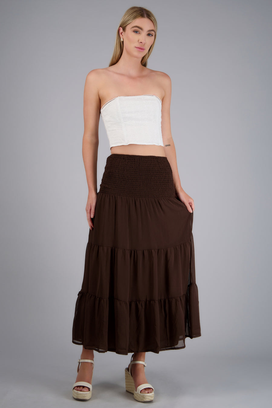 Falda maxi lisa con smock