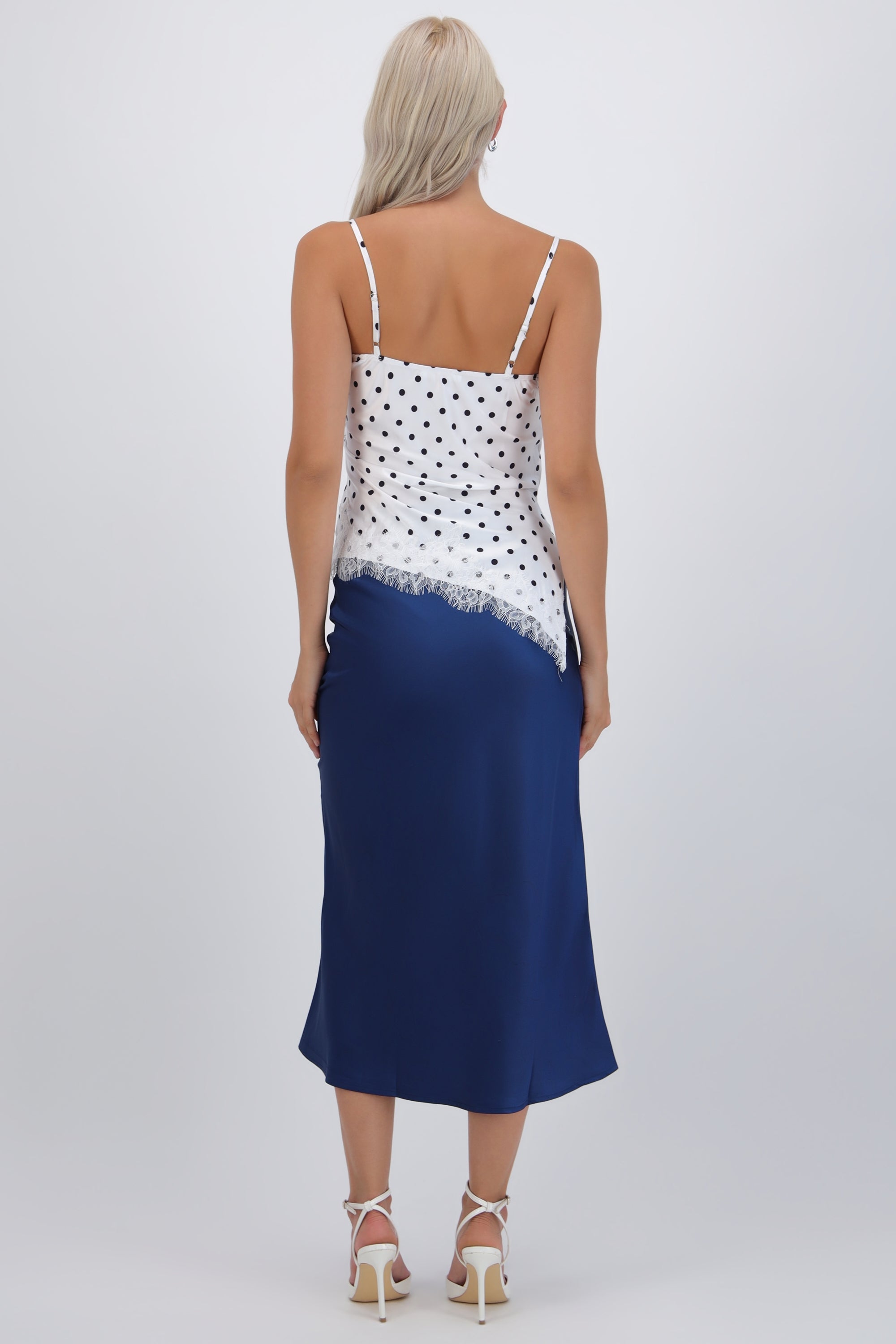 Falda satinada midi lisa AZUL PATO