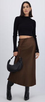 Falda satinada midi lisa