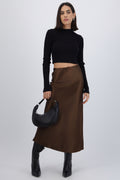 Falda satinada midi lisa
