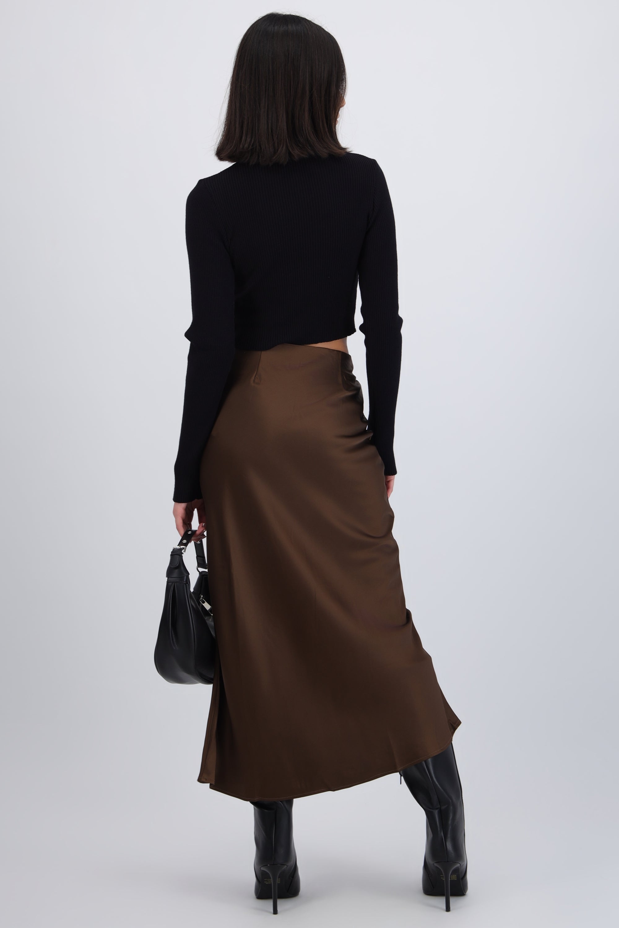Falda satinada midi lisa CAFE