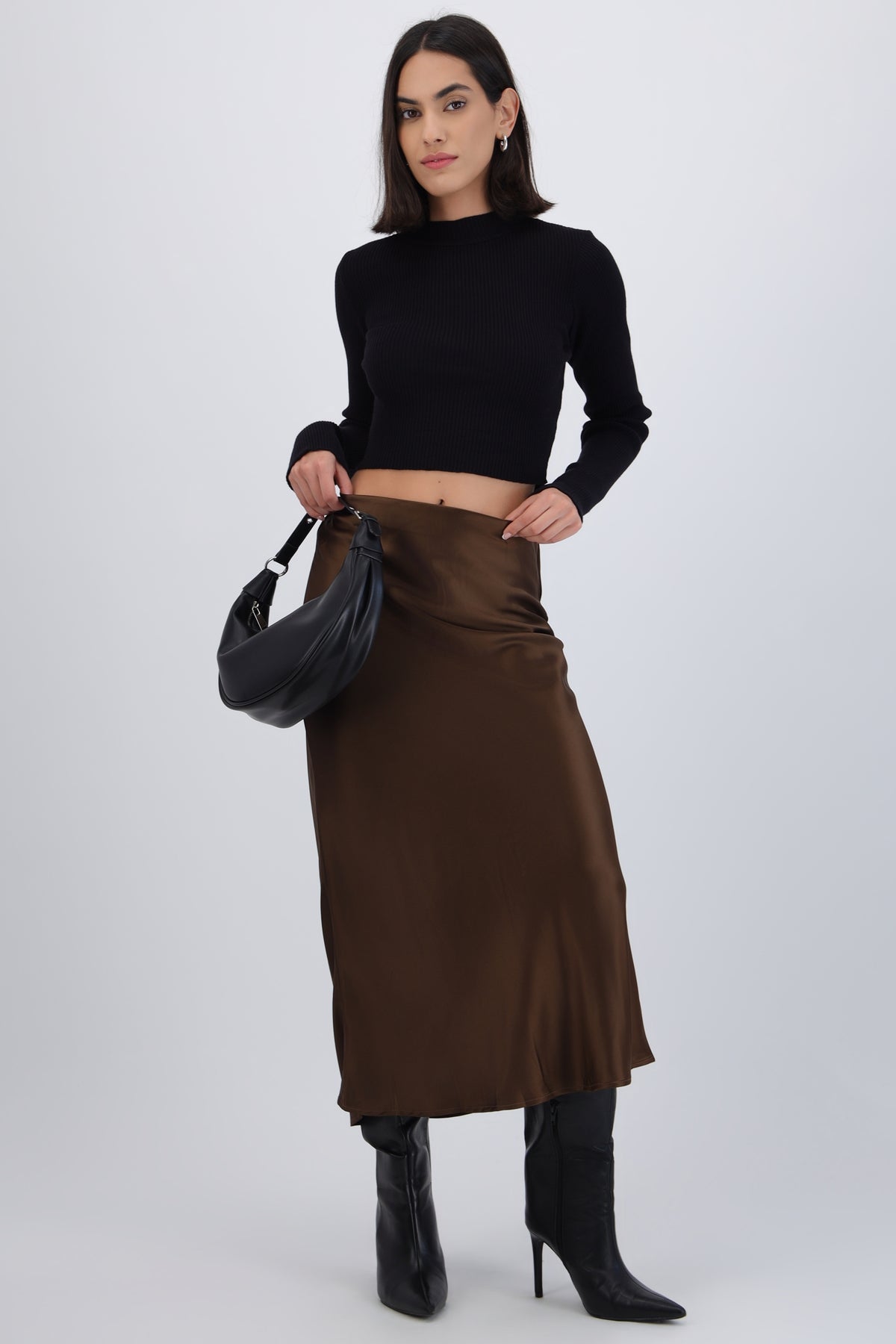 Falda satinada midi lisa CAFE