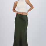 Falda satinada midi lisa