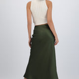 Falda satinada midi lisa