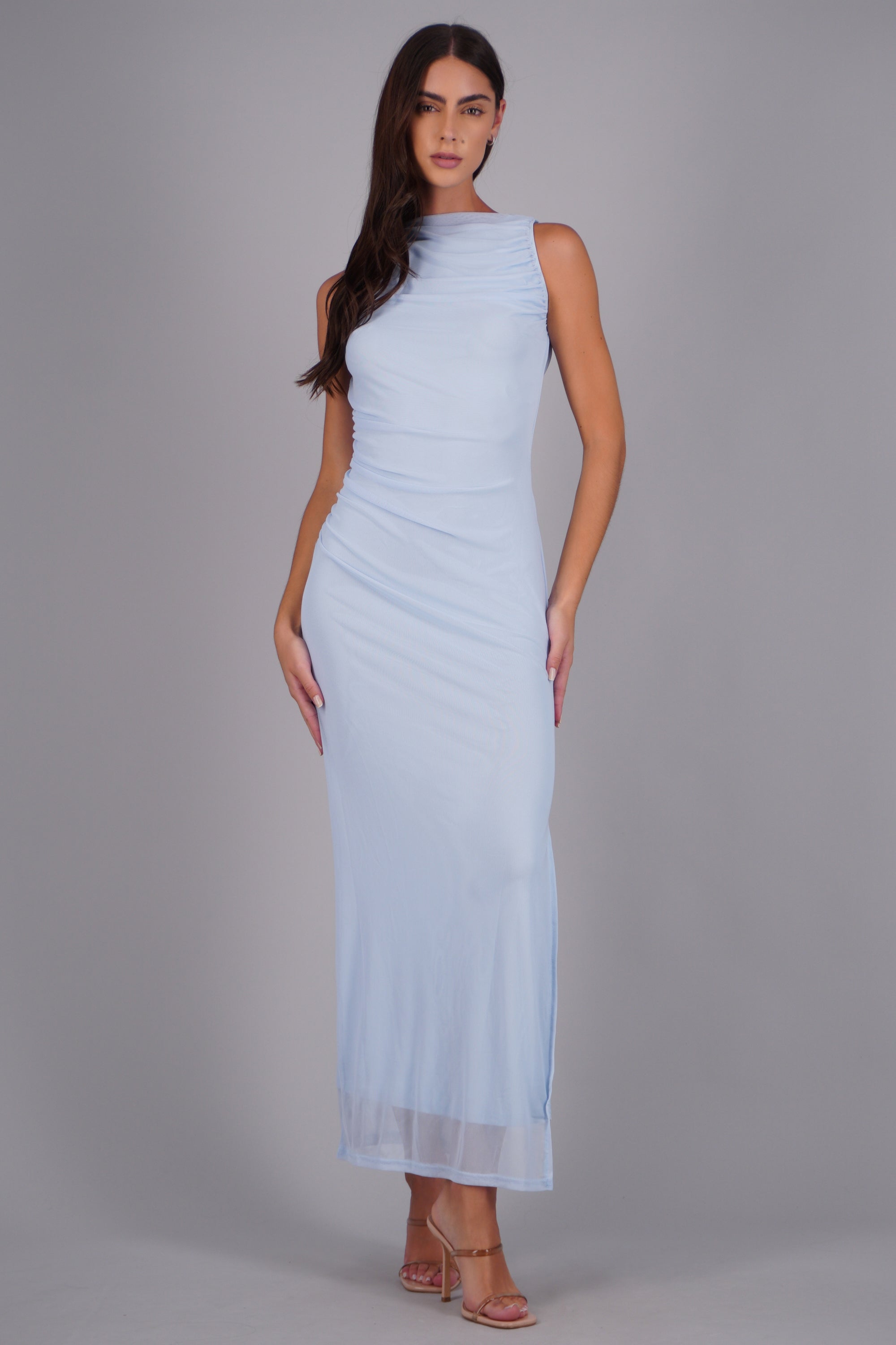 Vestido drapeado mesh AZUL PASTEL