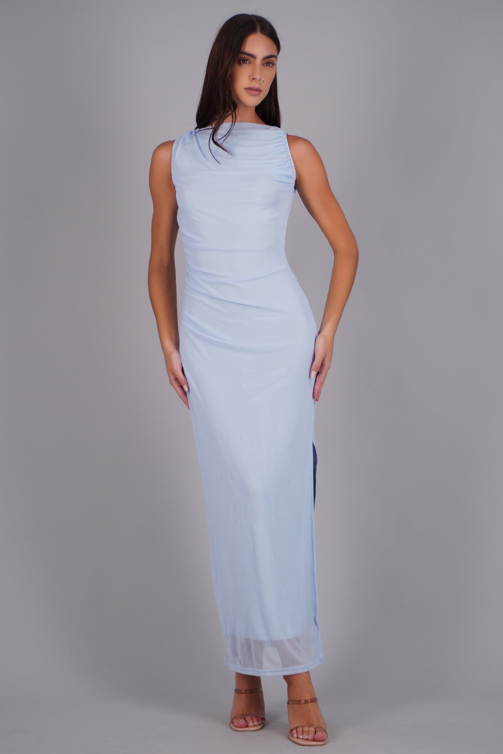 Vestido drapeado mesh AZUL PASTEL