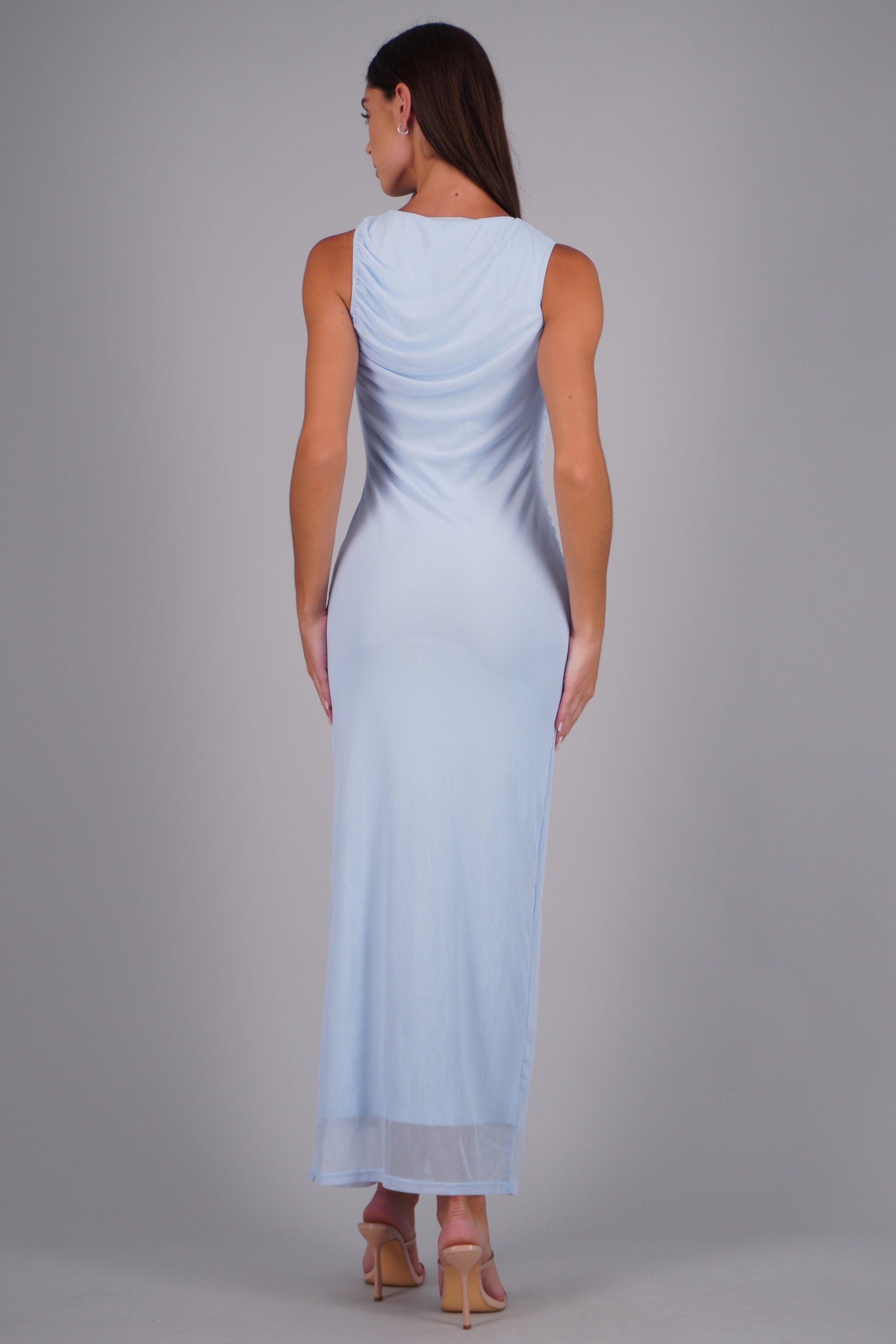 Vestido drapeado mesh AZUL PASTEL