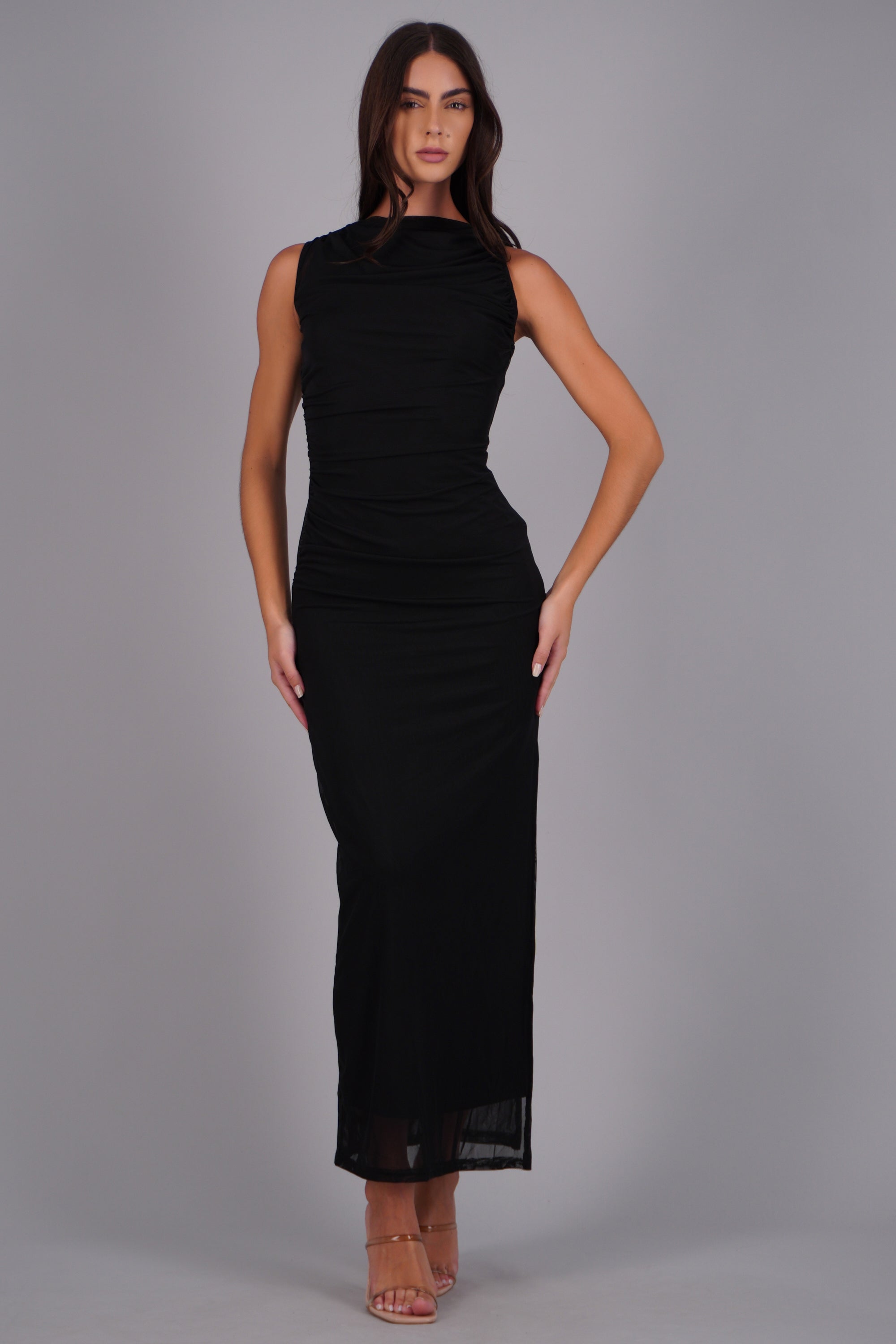 Vestido drapeado mesh NEGRO