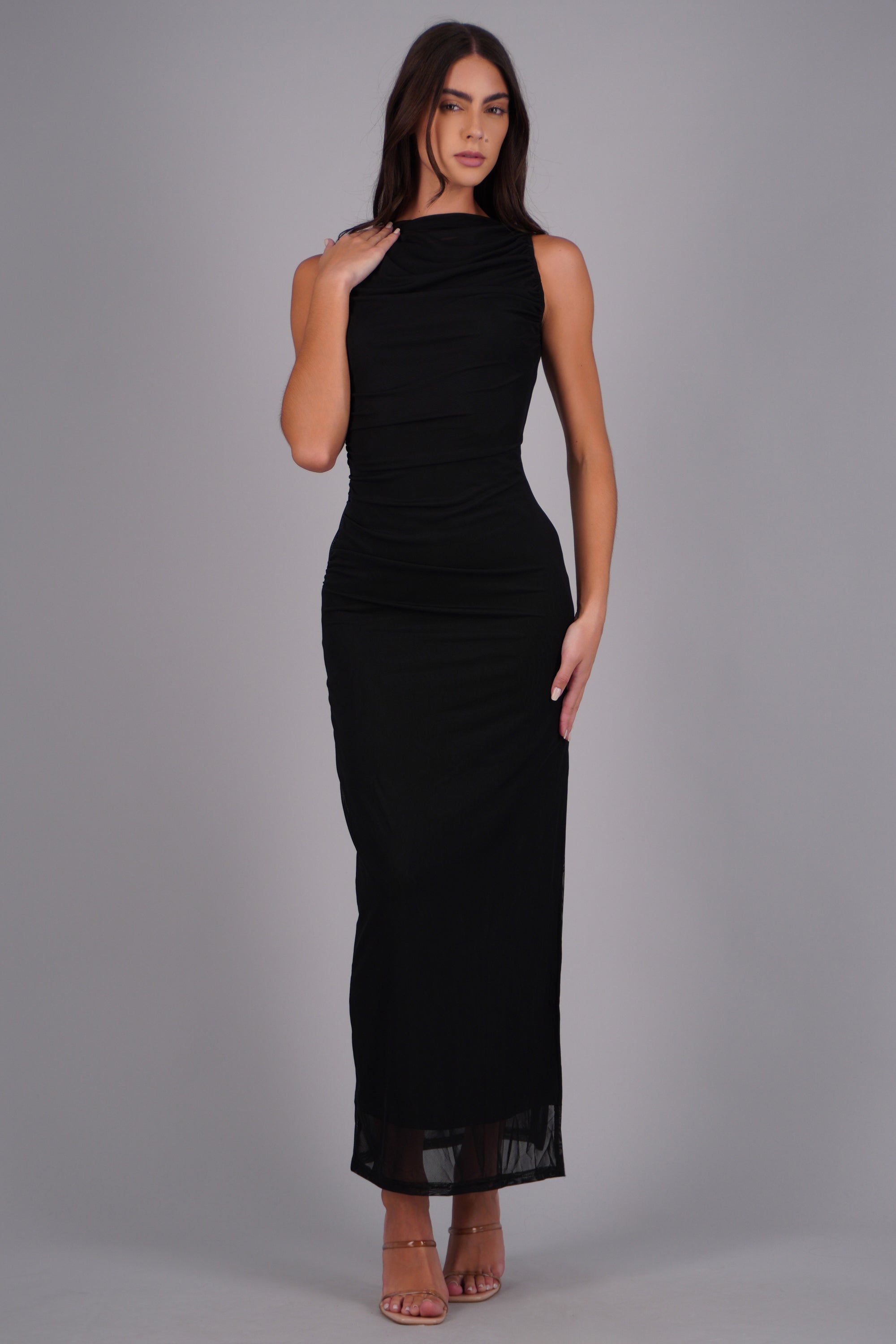 Vestido drapeado mesh NEGRO
