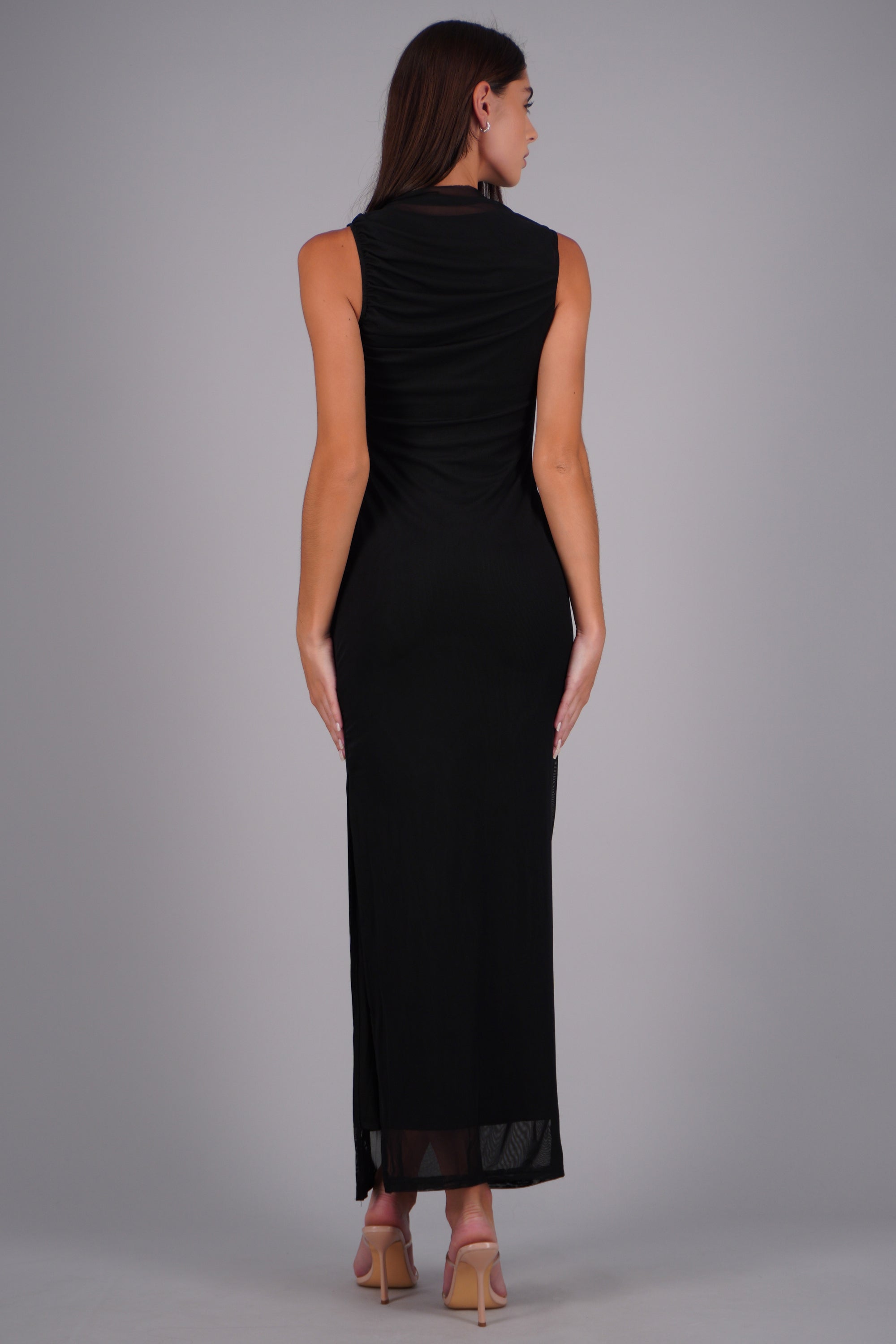 Vestido drapeado mesh NEGRO