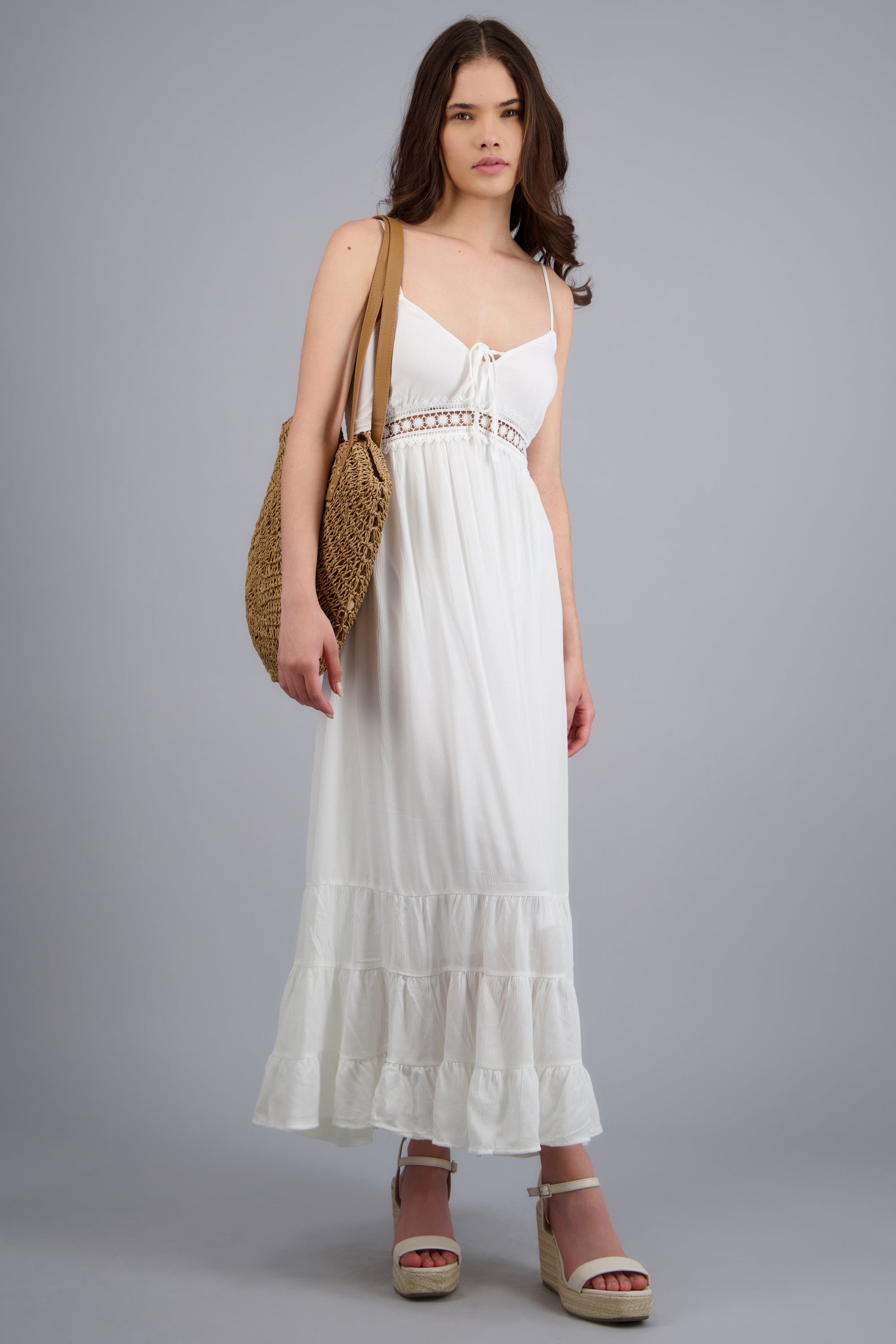 Vestido maxi tirantes detalle bordado BLANCO