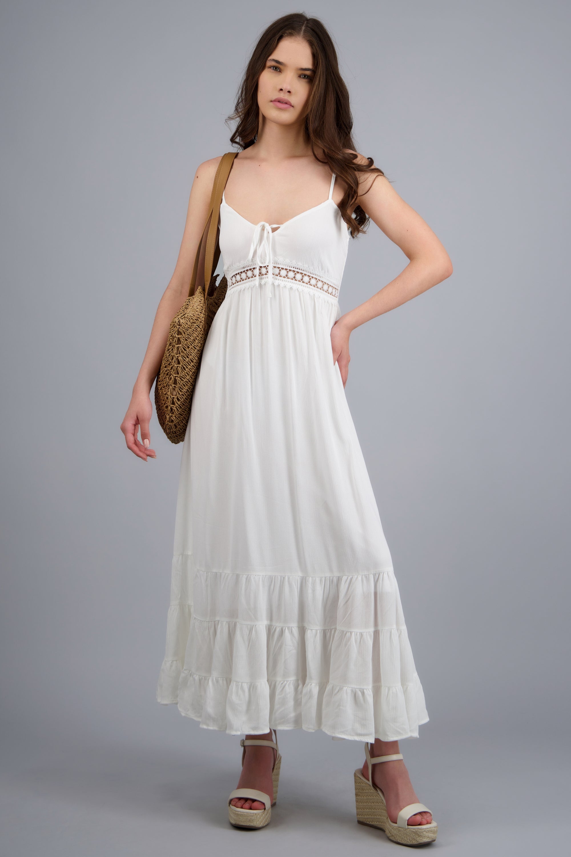 Vestido maxi tirantes detalle bordado BLANCO