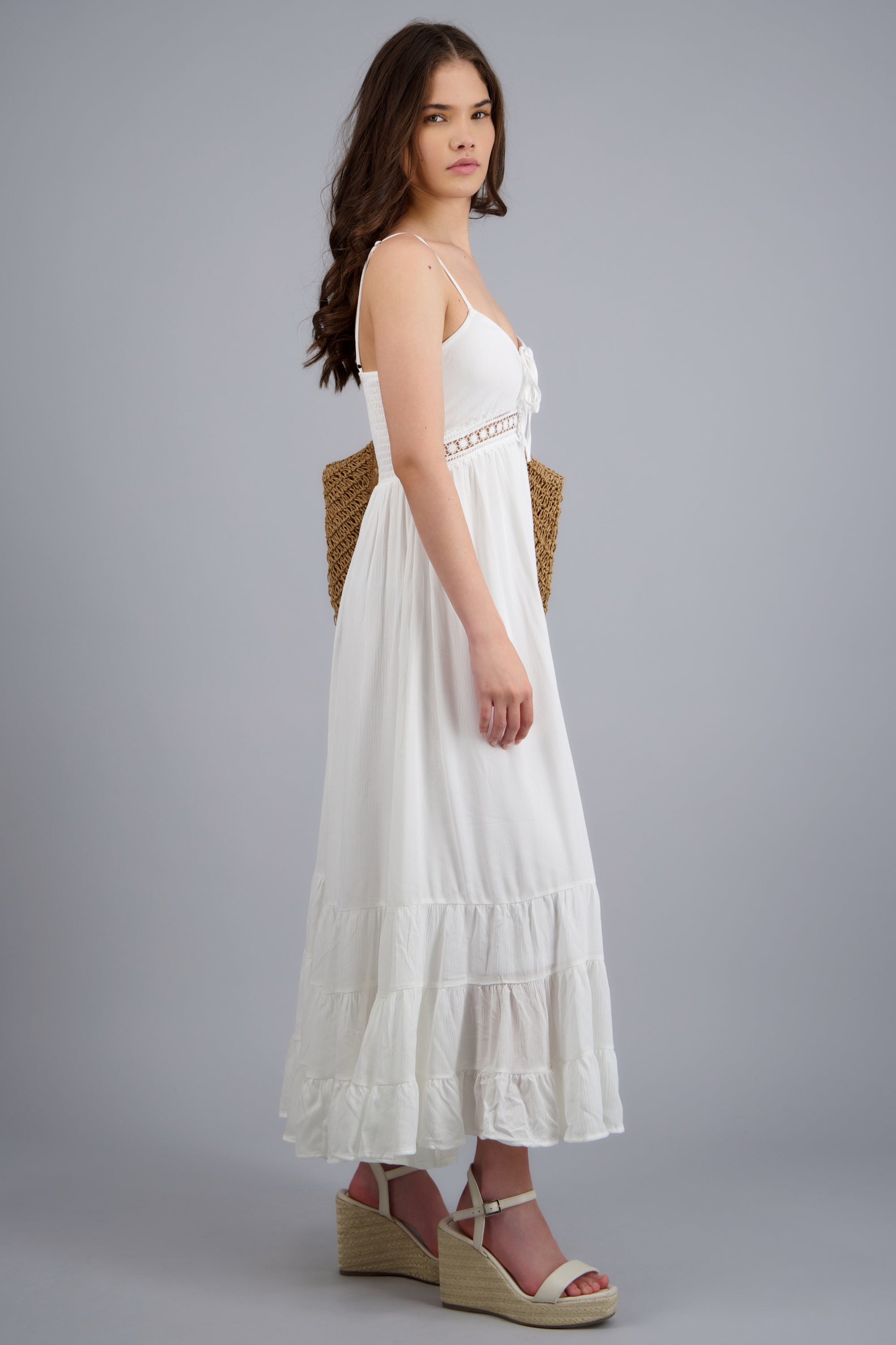 Vestido maxi tirantes detalle bordado BLANCO
