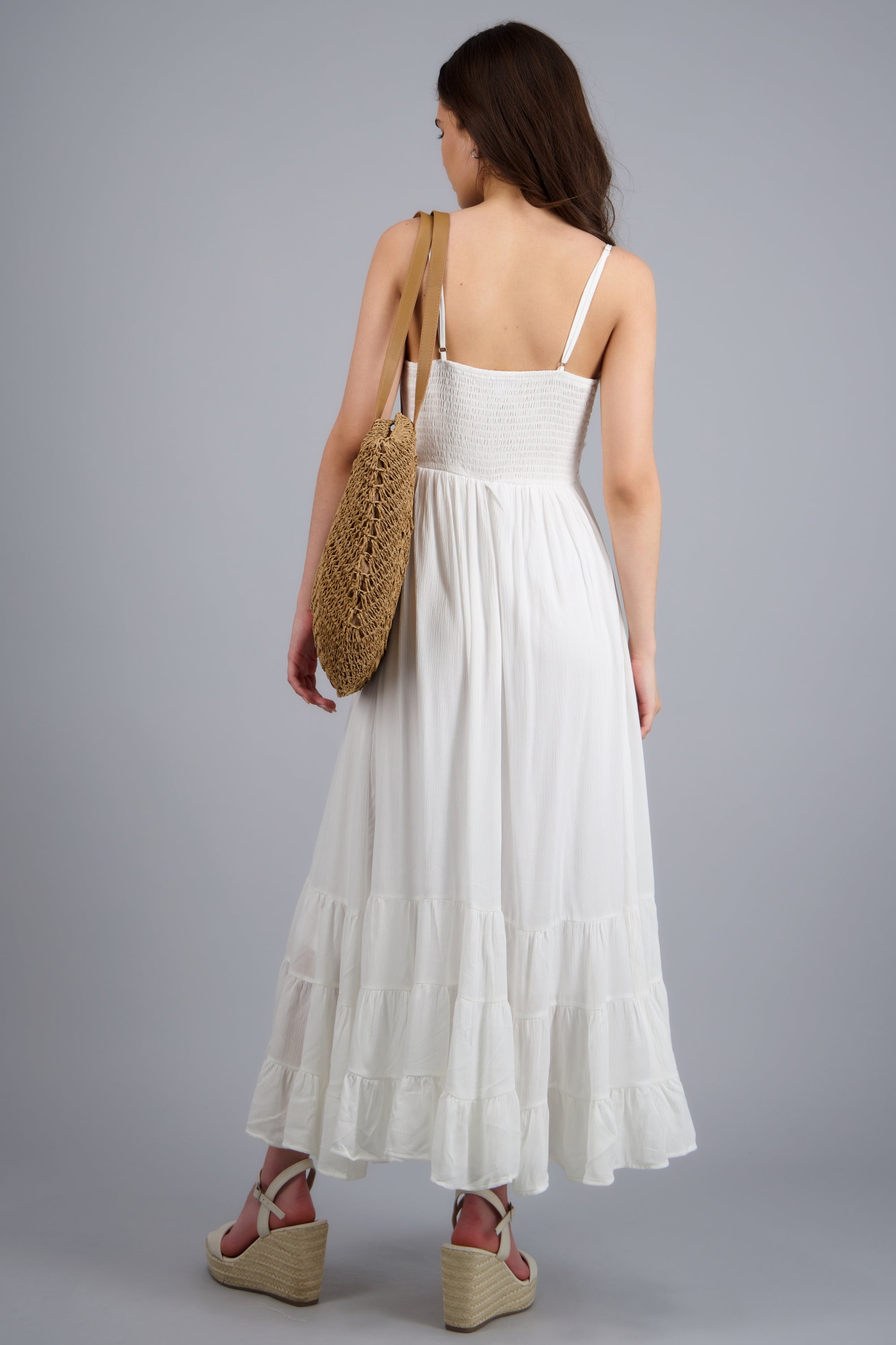 Vestido maxi tirantes detalle bordado BLANCO