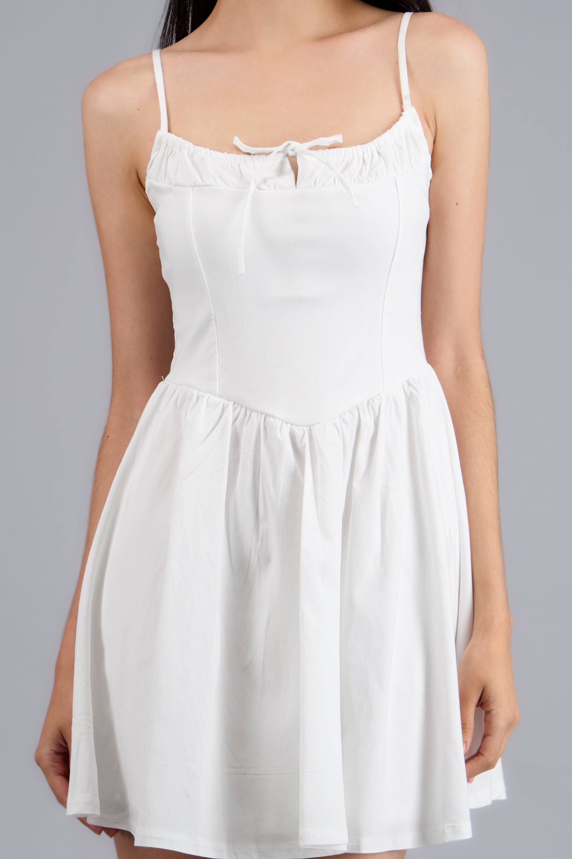 vestido corto escote recto BLANCO
