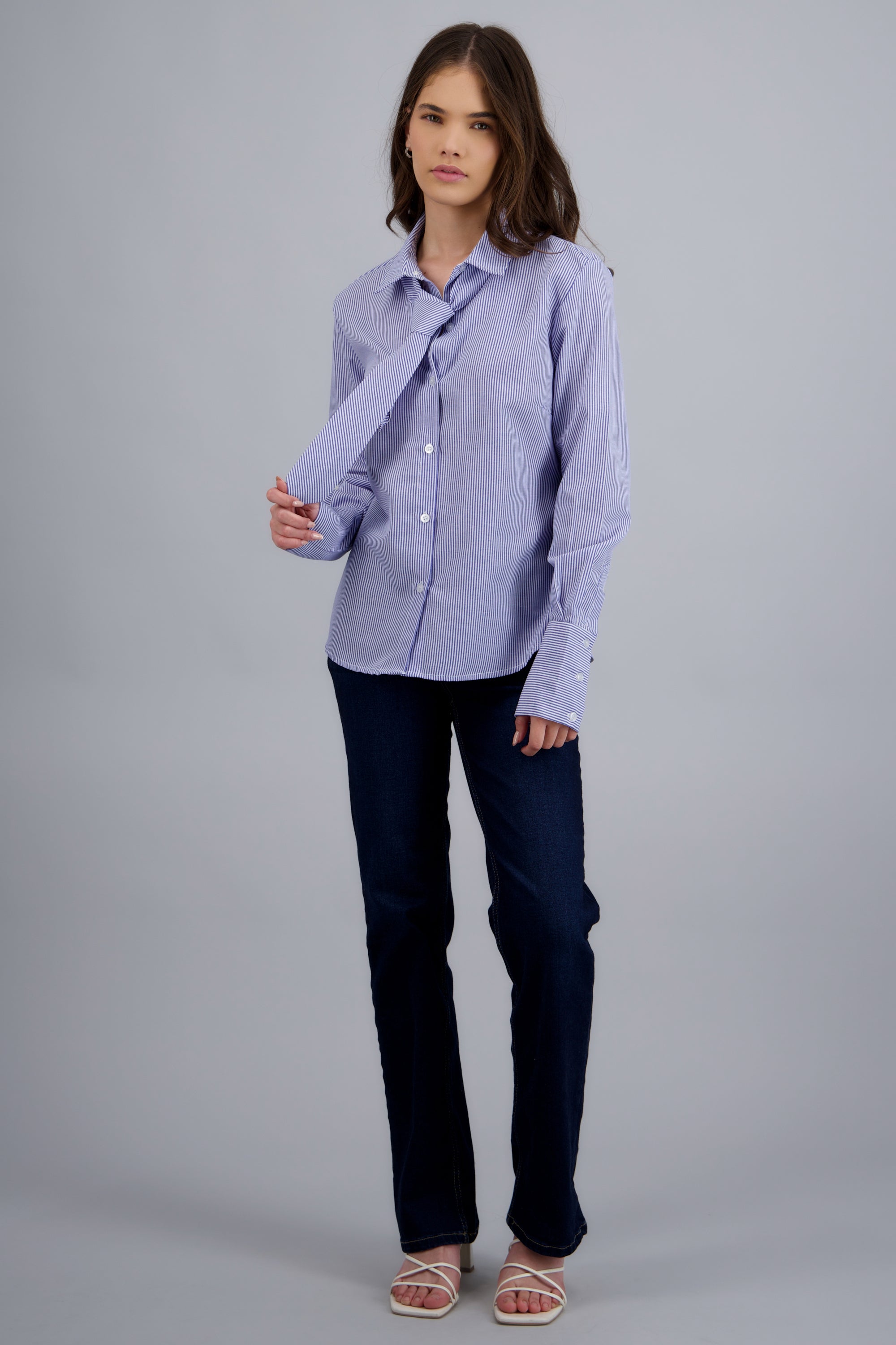 Camisa manga larga con corbata AZUL COMBO