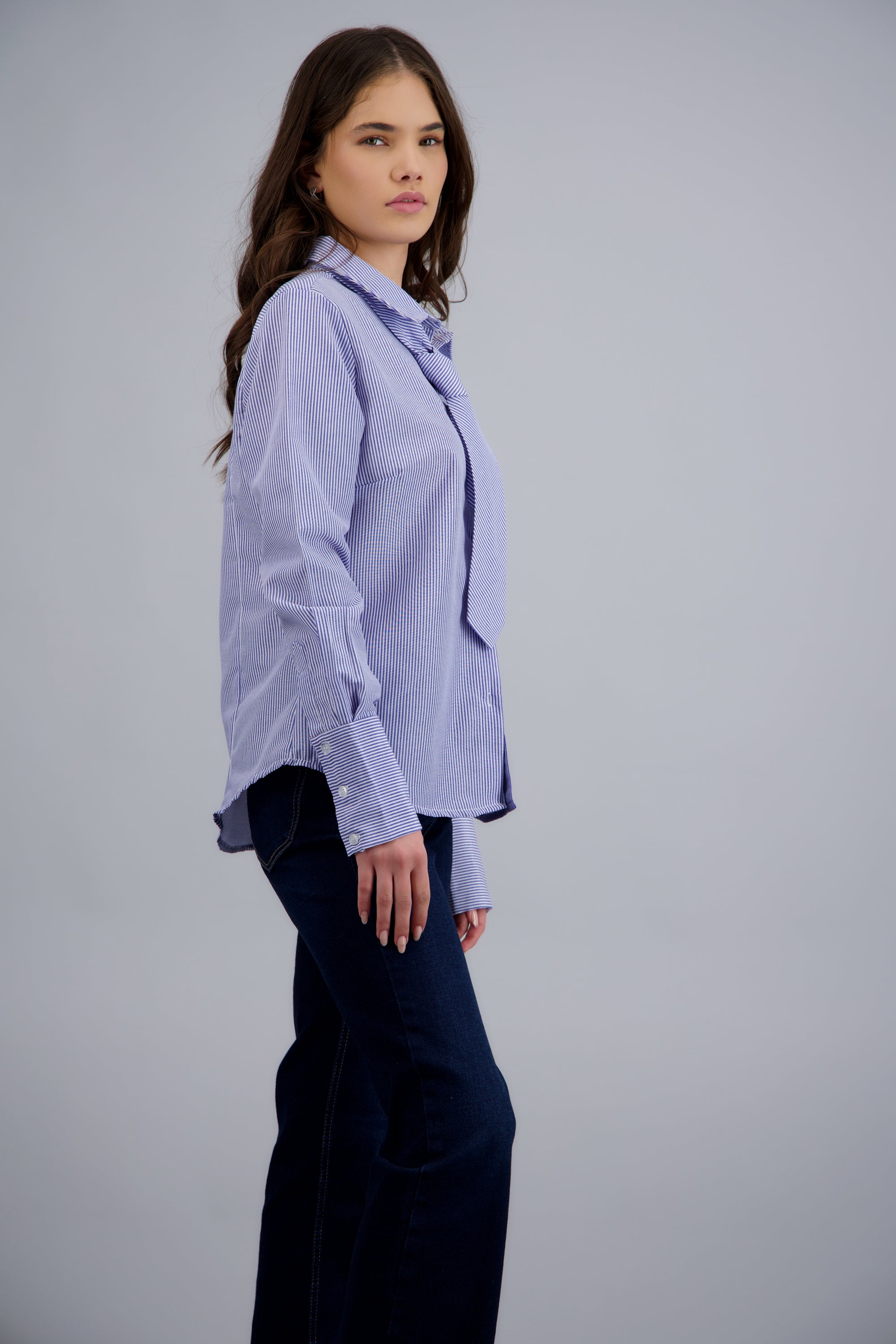 Camisa manga larga con corbata AZUL COMBO