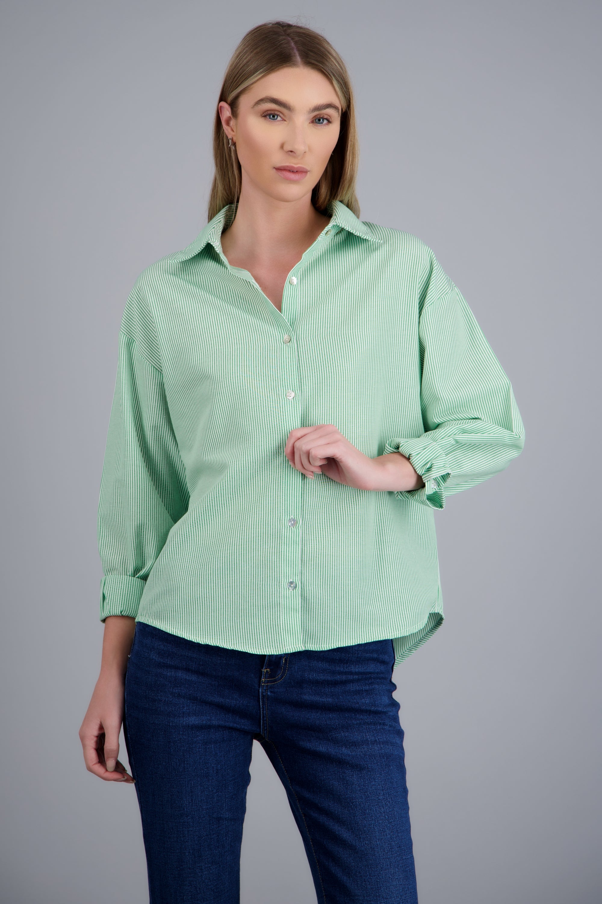 Camisa manga larga oversize VERDE COMBO