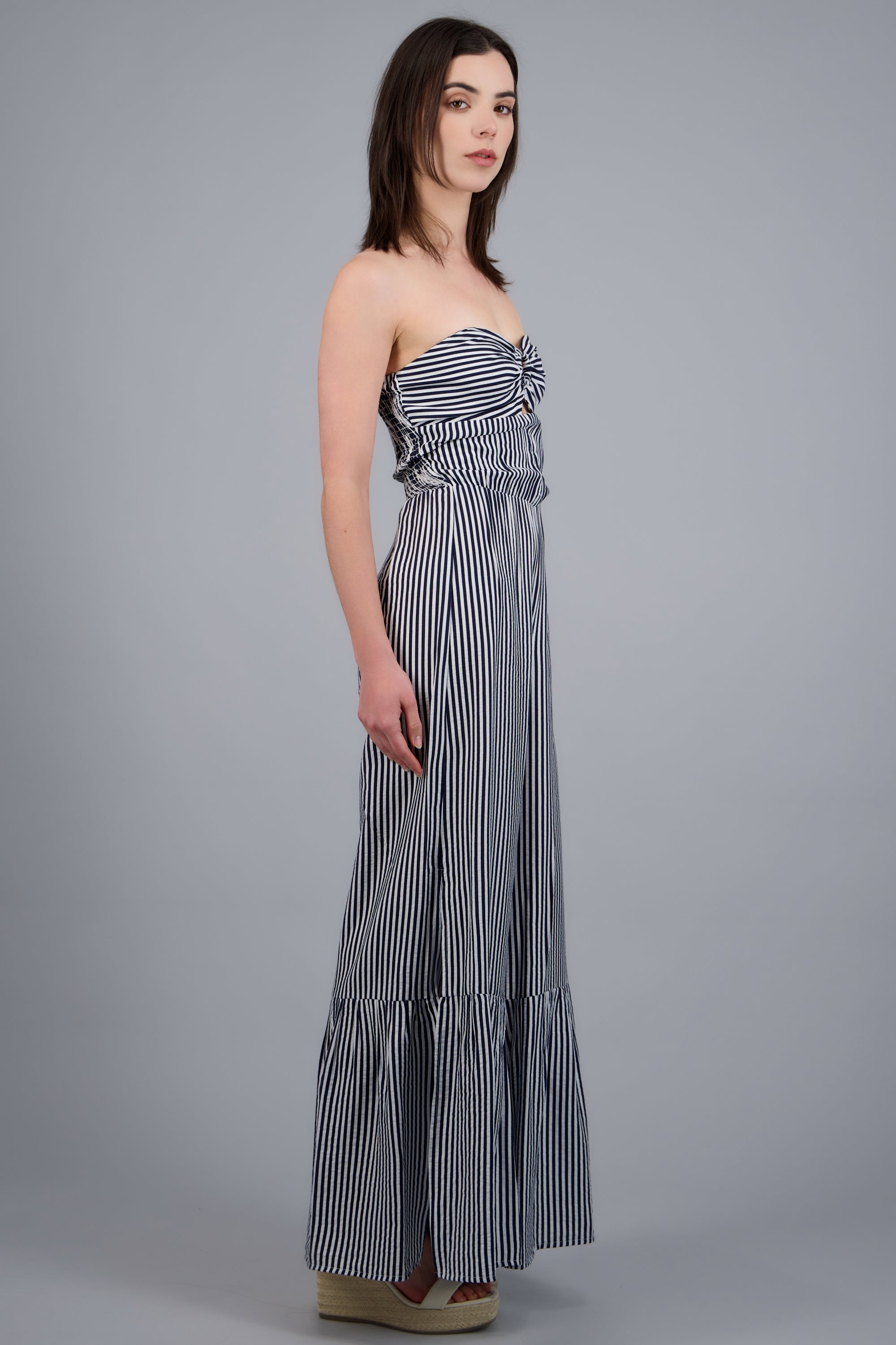 Vestido midi strapless detalle escote MARINO COMBO
