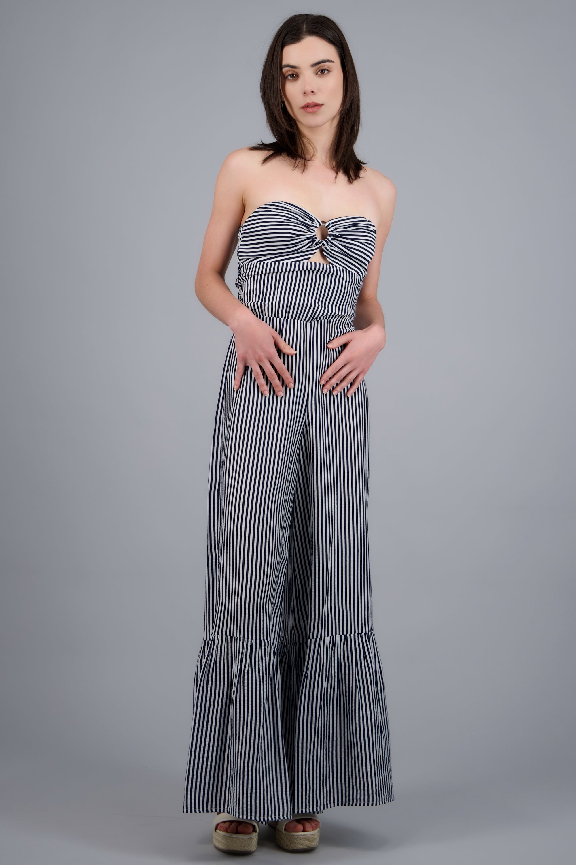 Vestido midi strapless detalle escote MARINO COMBO