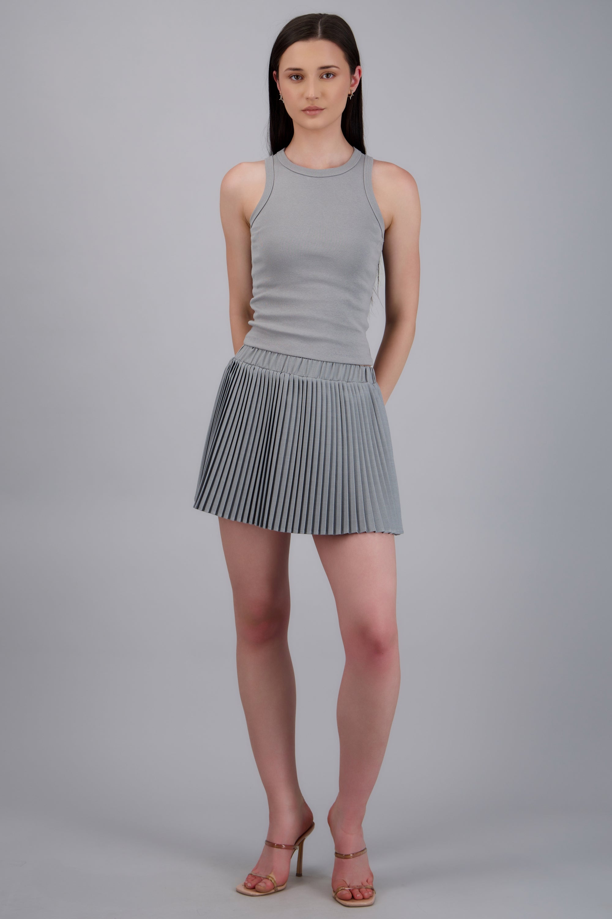 Falda mini plisada con elastico GRIS