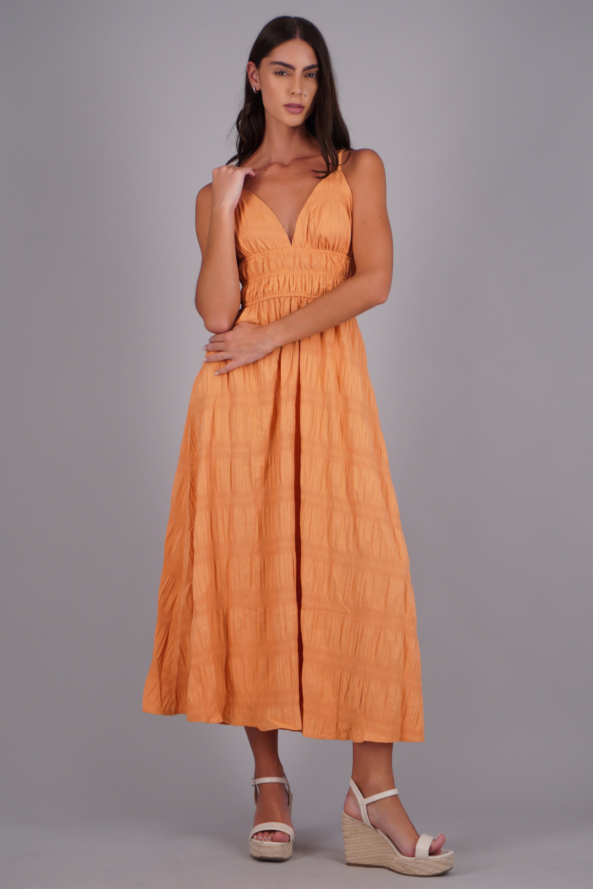 Vestido tirantes textura NARANJA