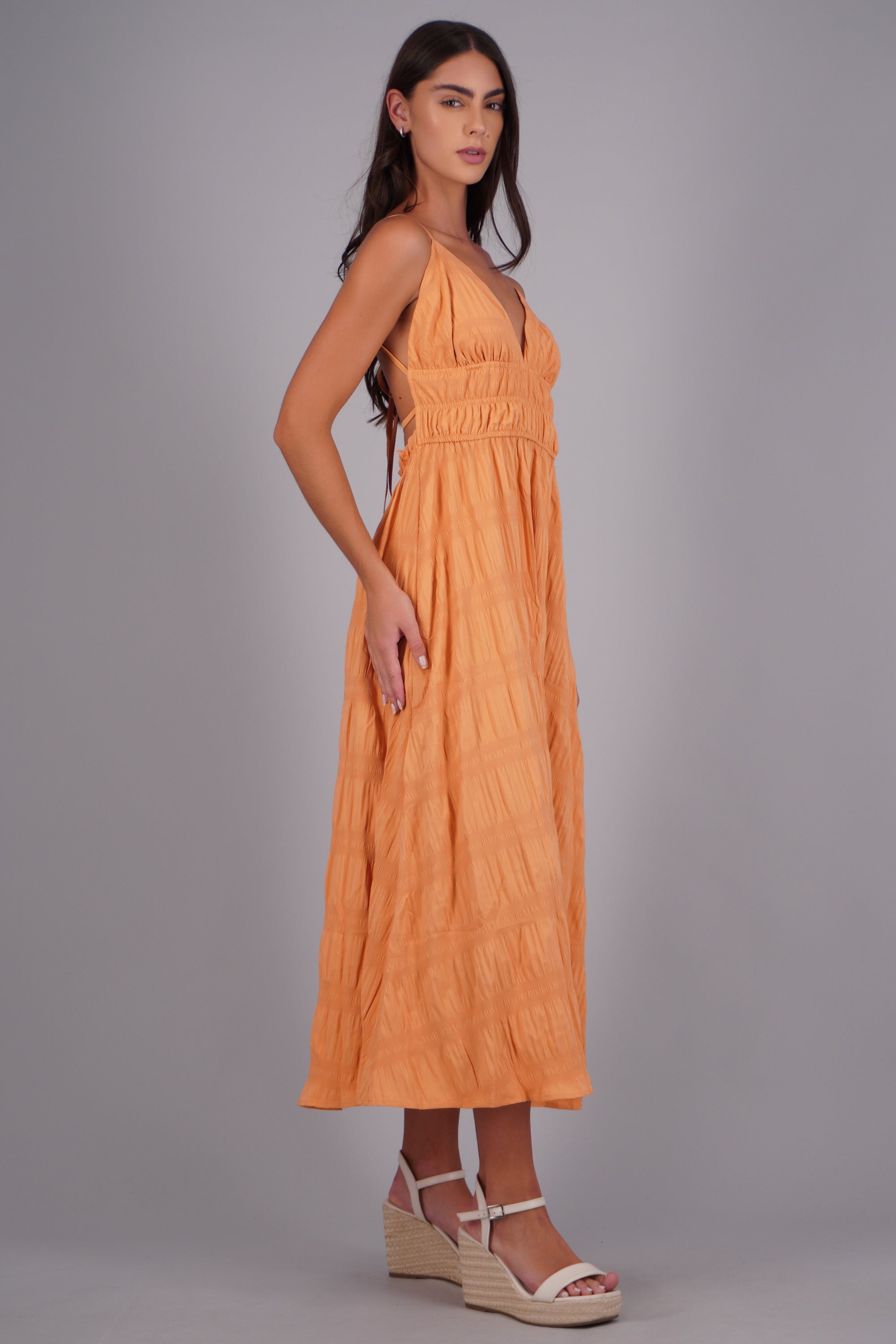 Vestido tirantes textura NARANJA