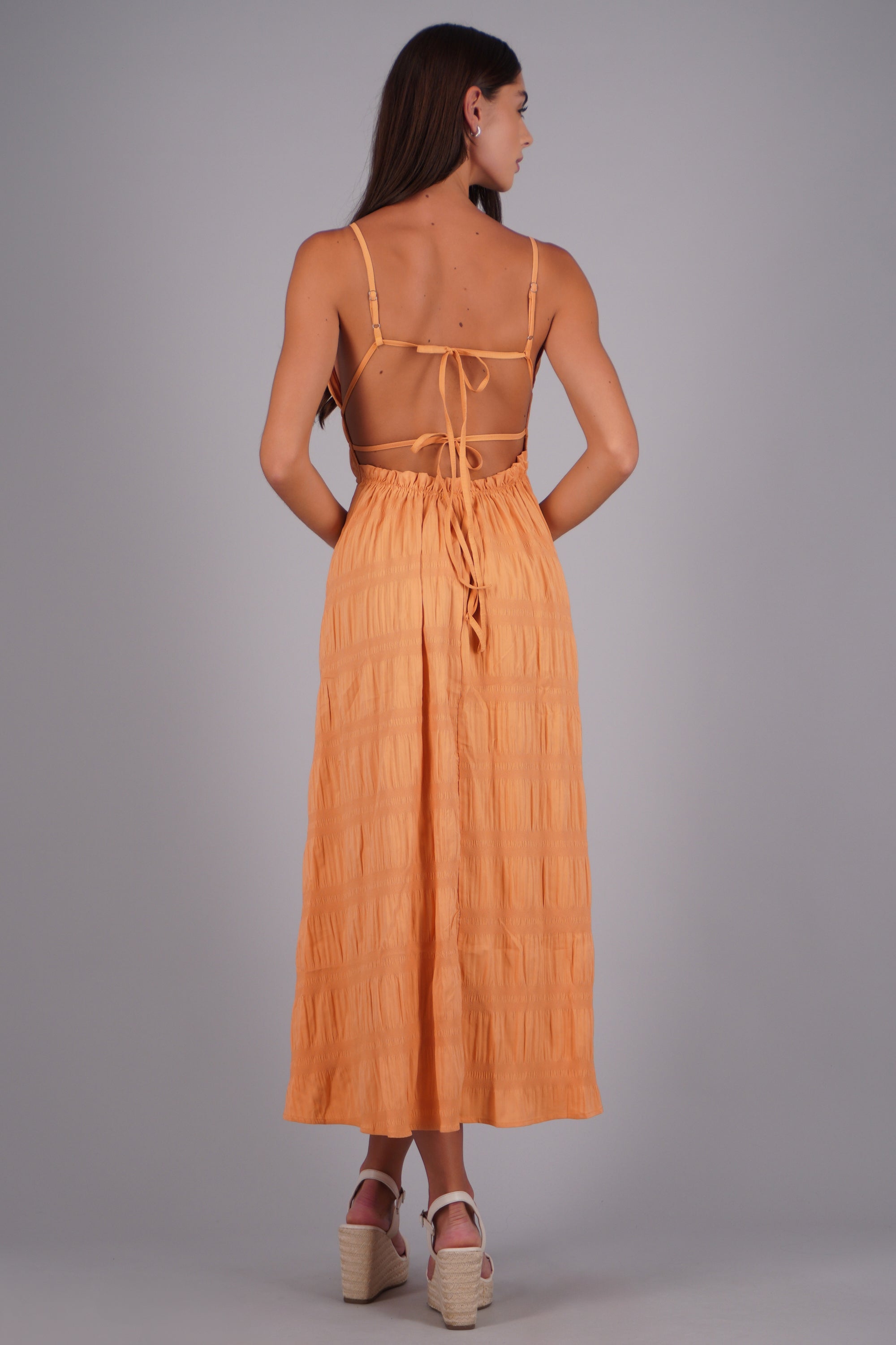 Vestido tirantes textura NARANJA