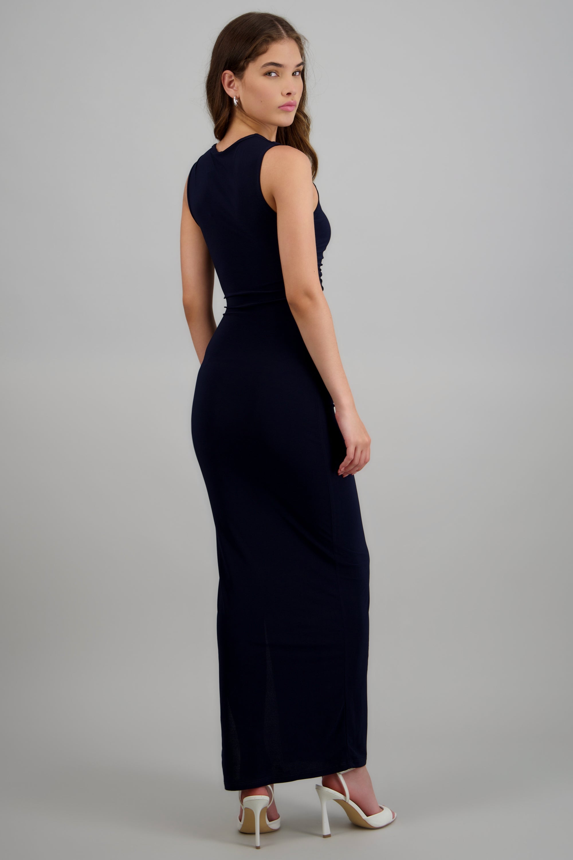 Vestido maxi detalle herraje hombro MARINO