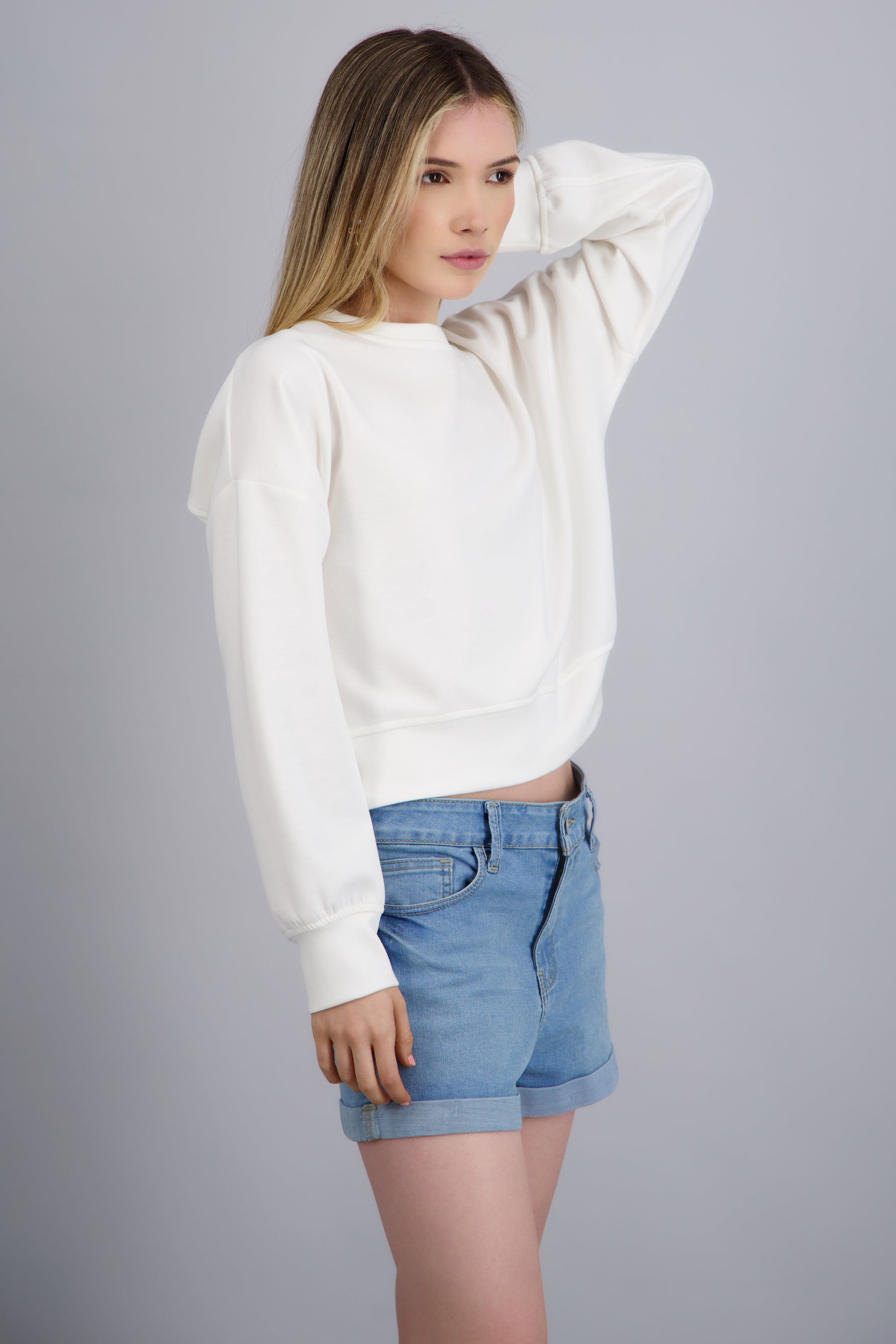 Sudadera suave detalle mangas BLANCO