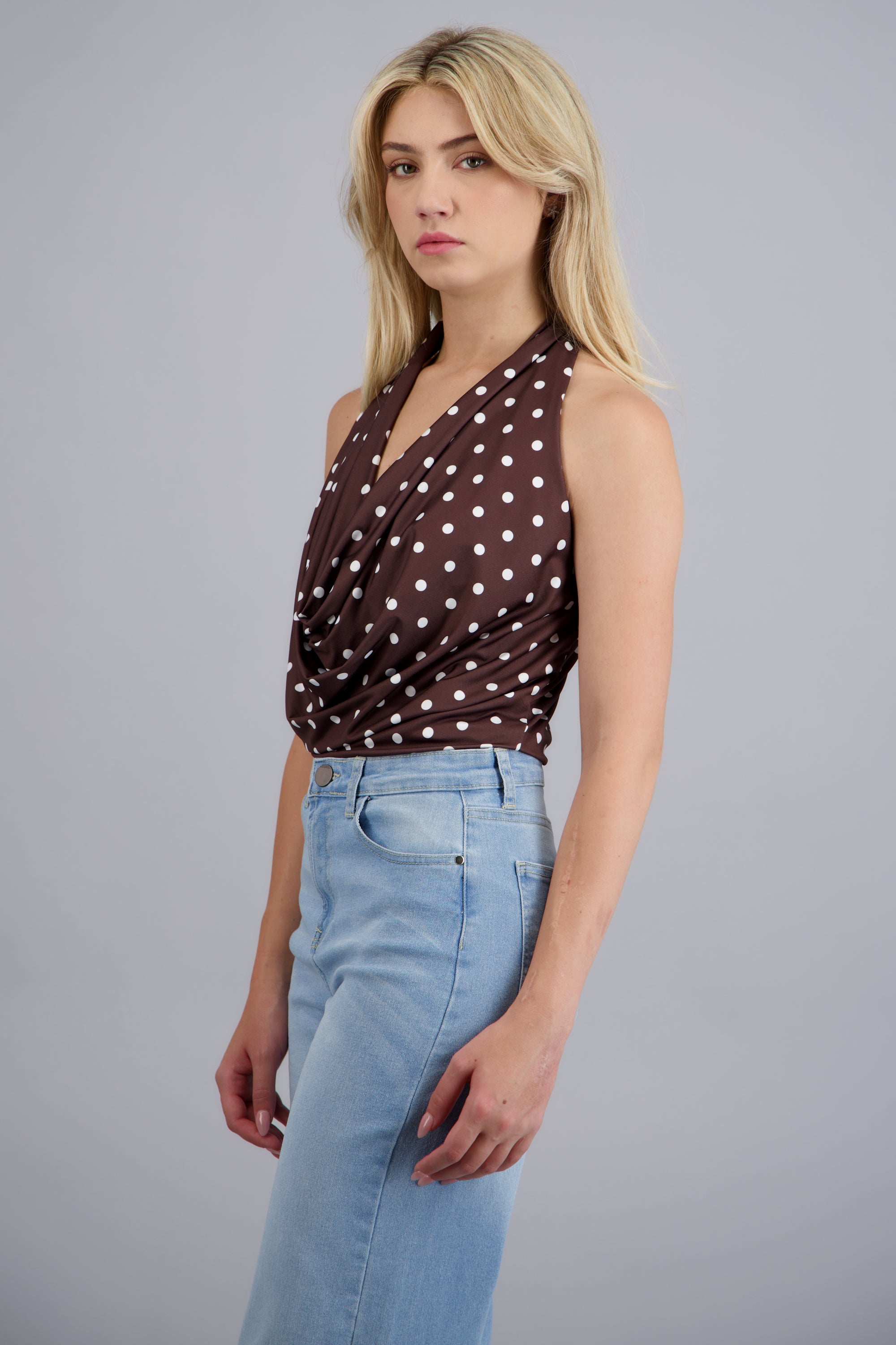Top cuello cascada polka CAFE COMBO