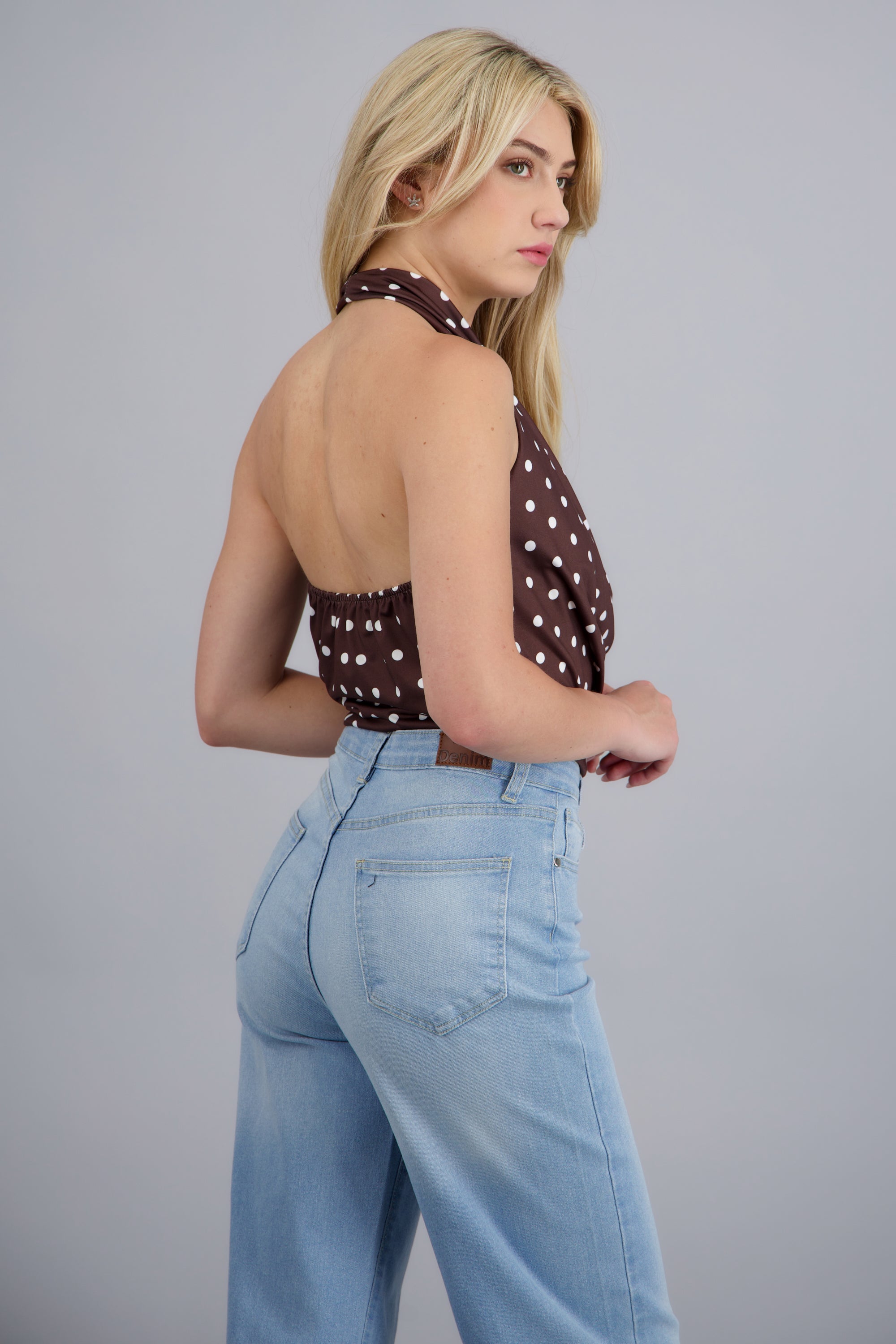 Top cuello cascada polka CAFE COMBO