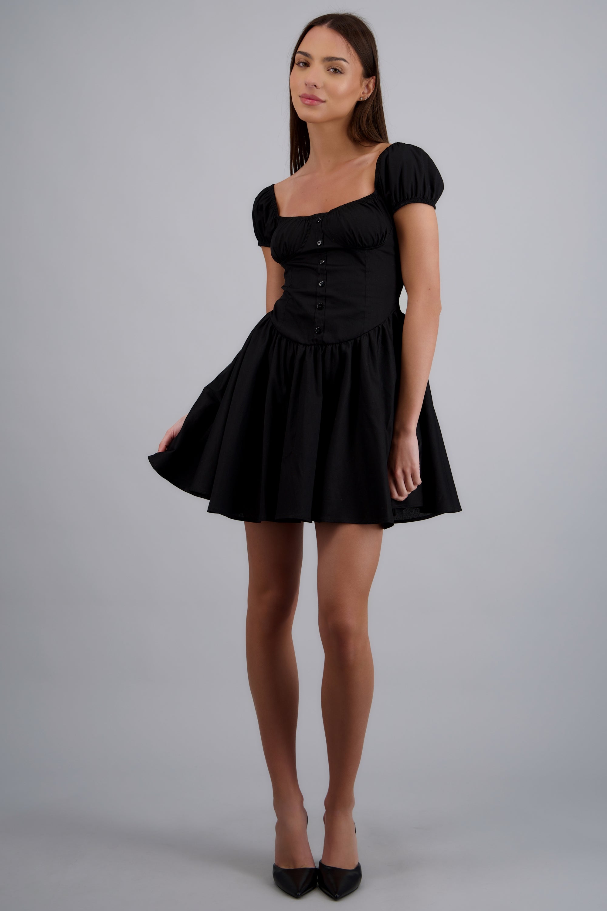 Vestido mini detalle botones NEGRO