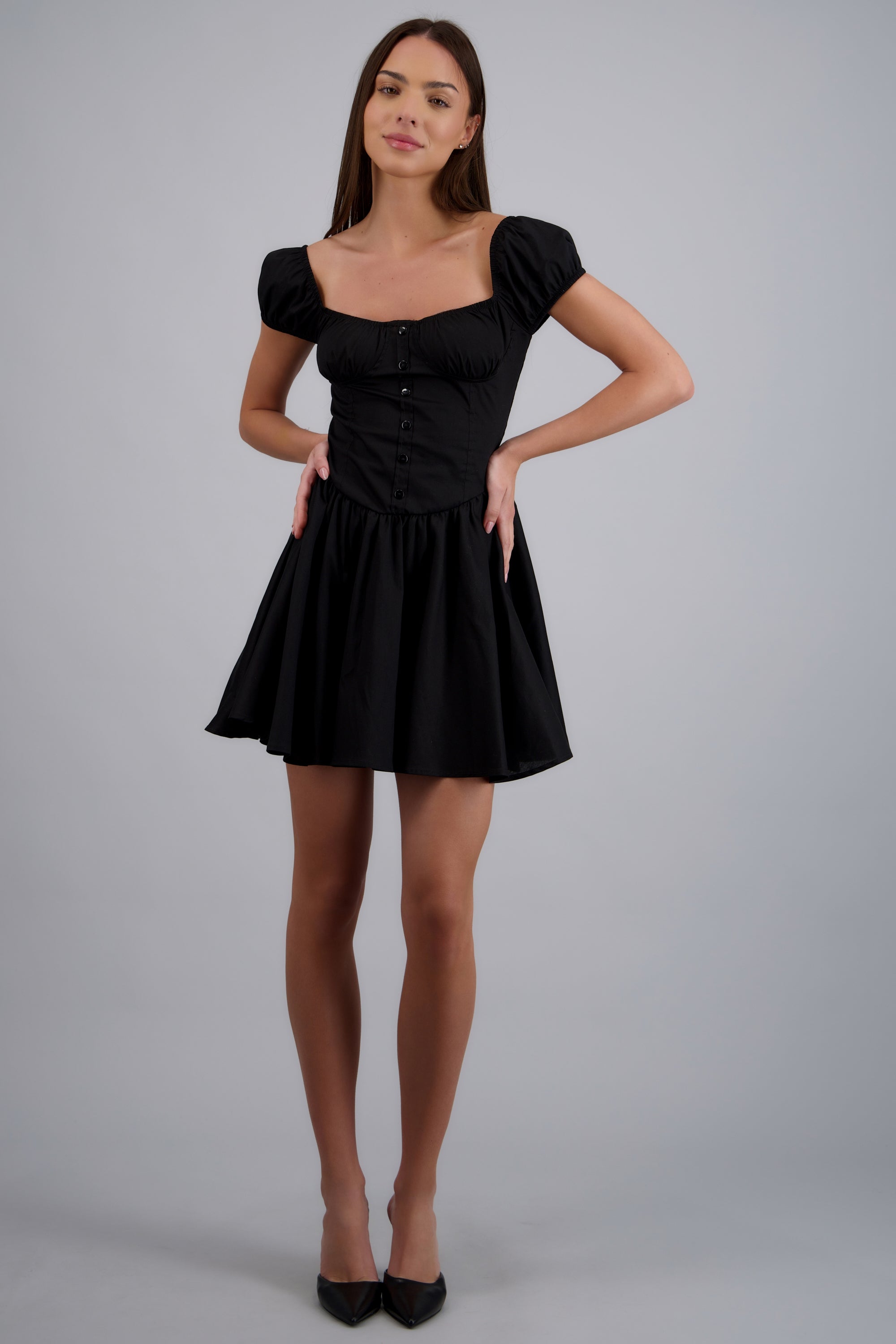 Vestido mini detalle botones NEGRO