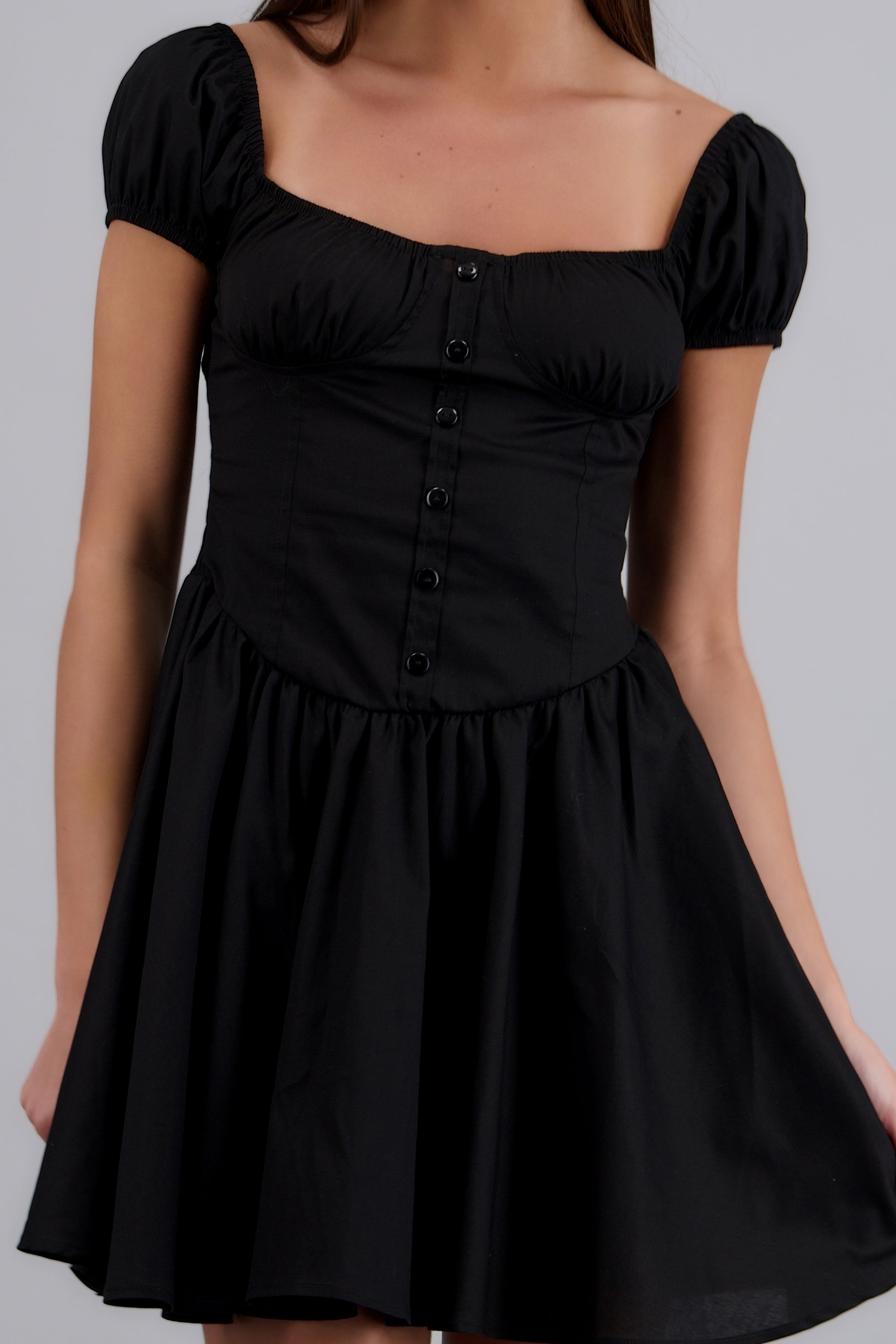 Vestido mini detalle botones NEGRO