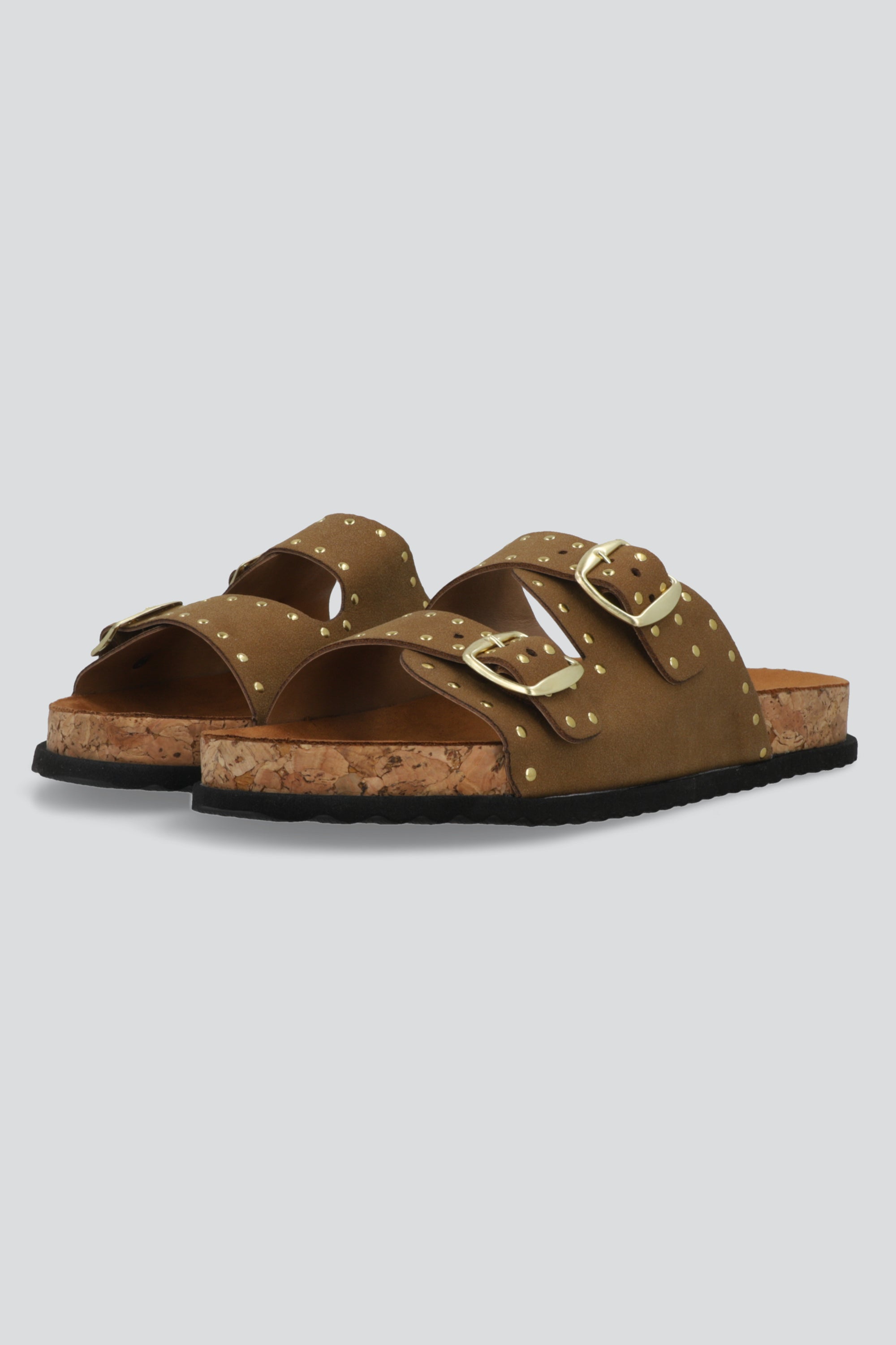 Sandalia dos hebillas corcho studs CAMELLO