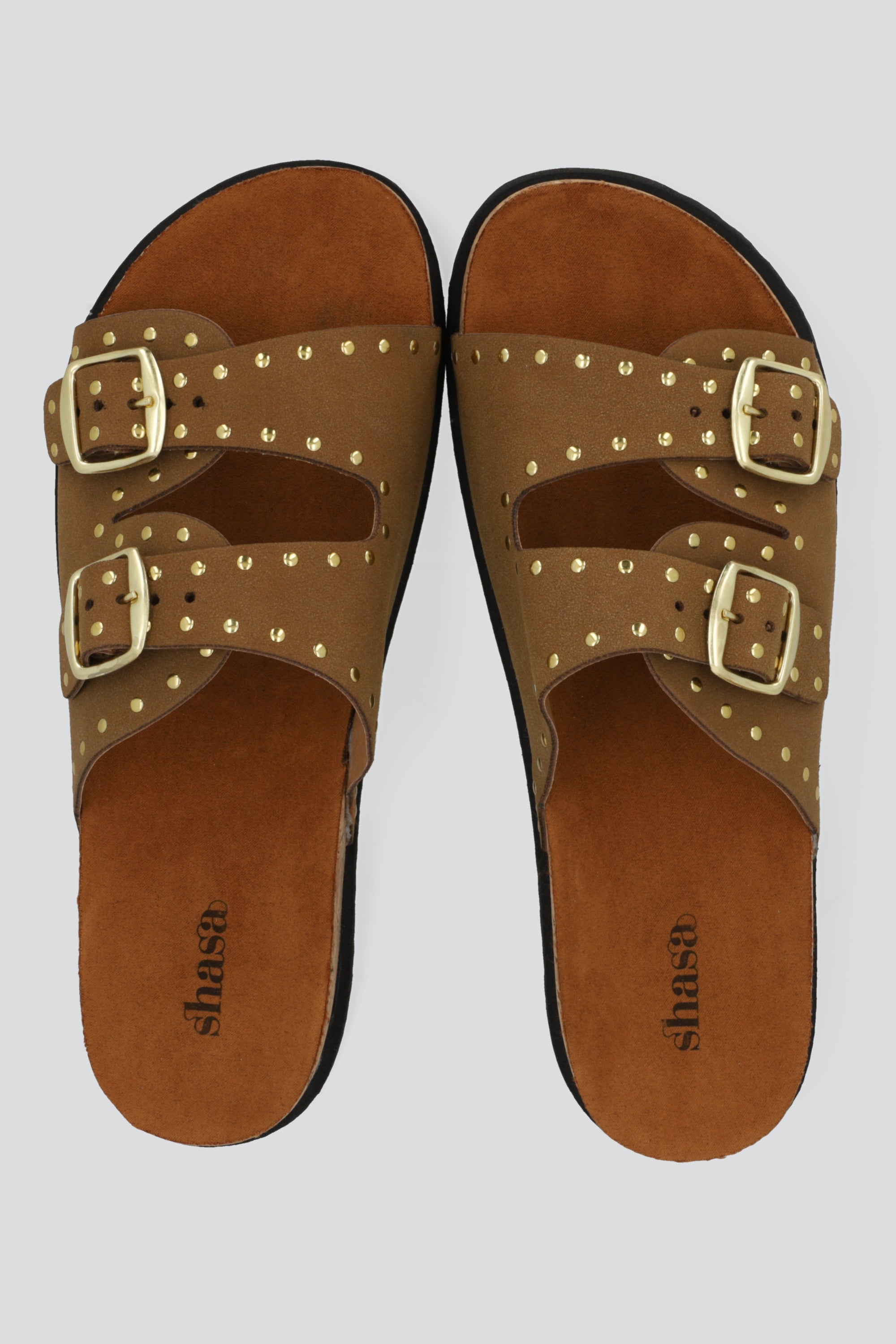 Sandalia dos hebillas corcho studs CAMELLO